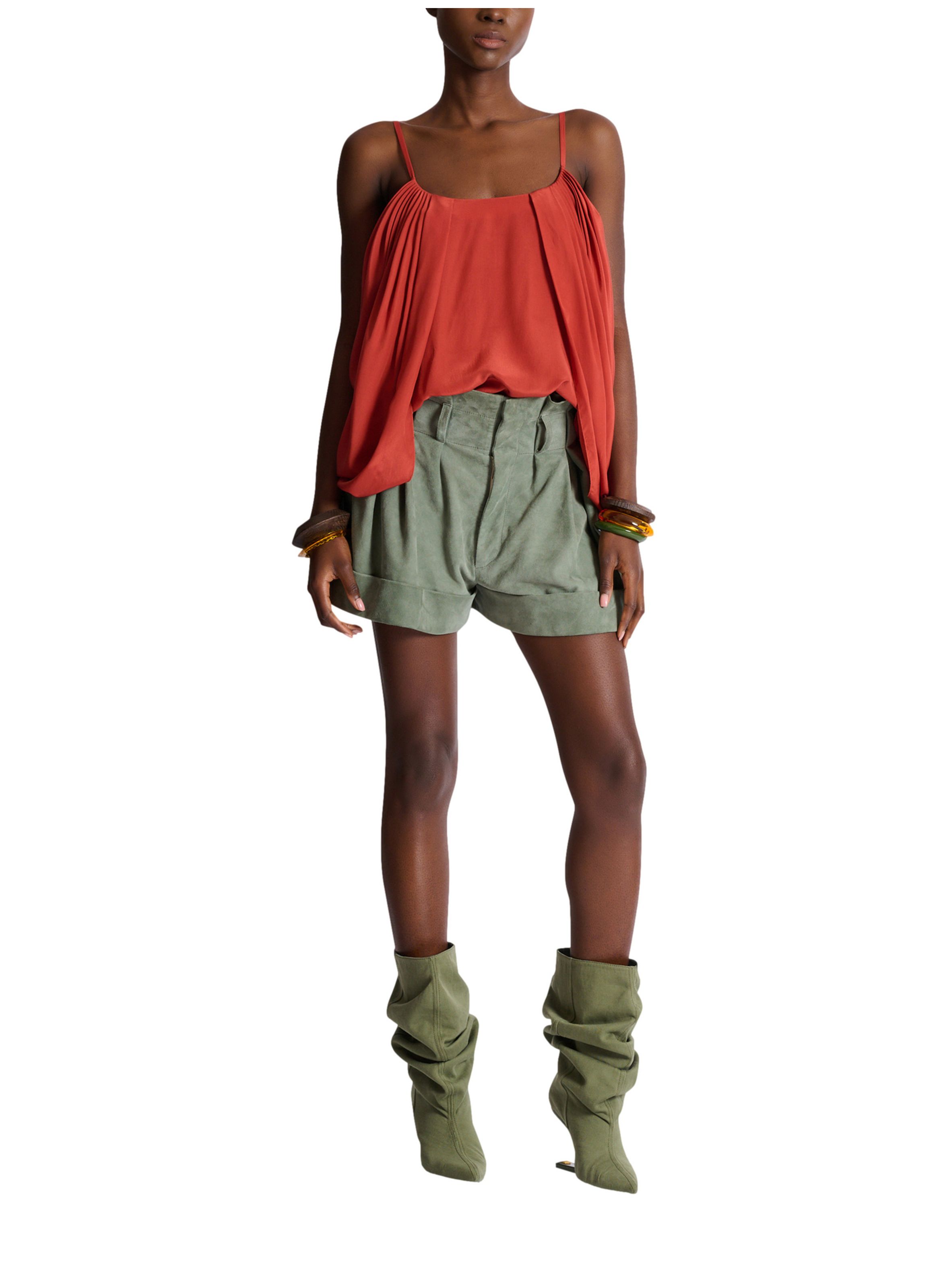 Débardeur drapé en crêpe de soie BALMAIN Rouge