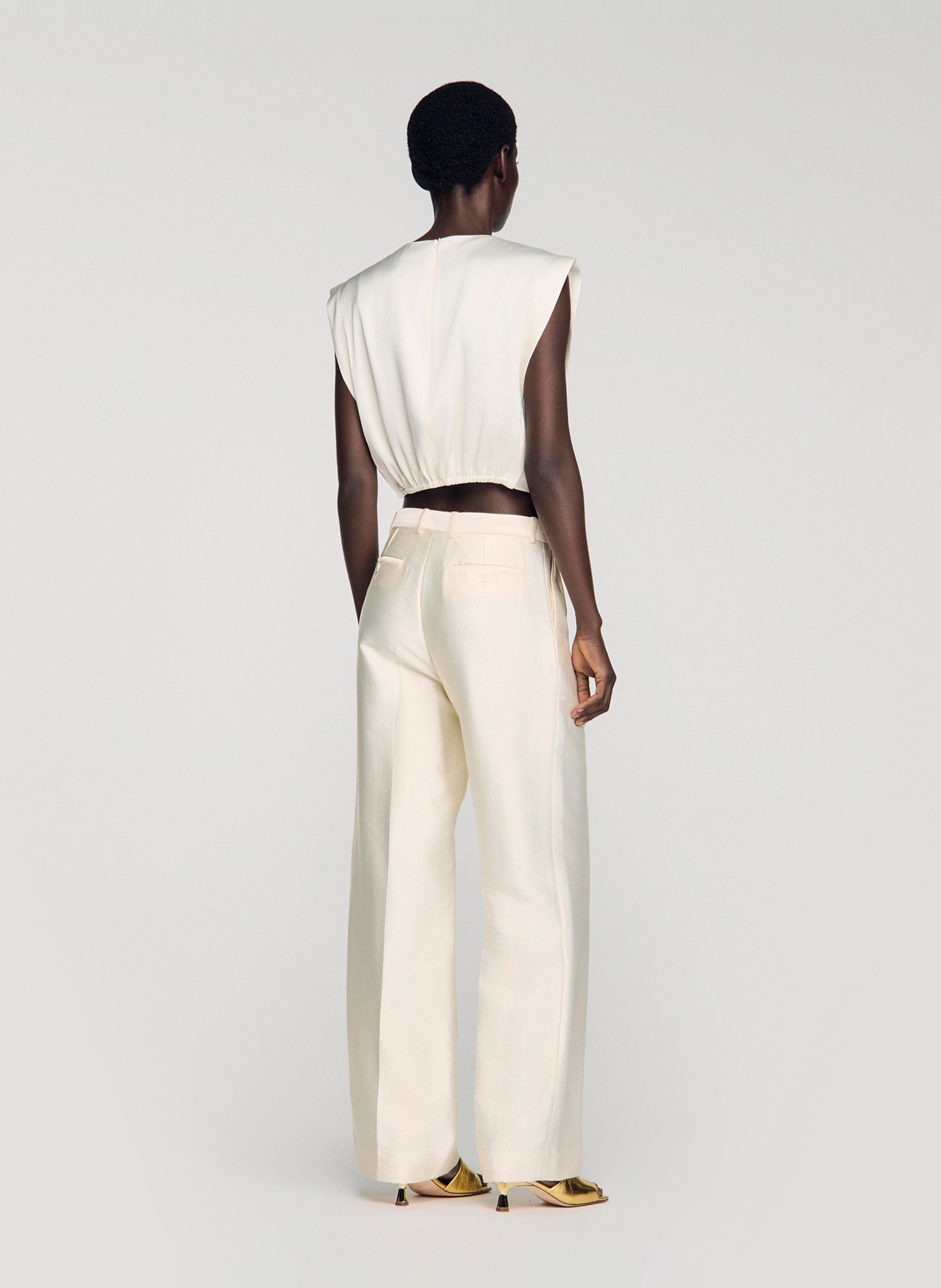 Top droit col rond satiné SANDRO Beige