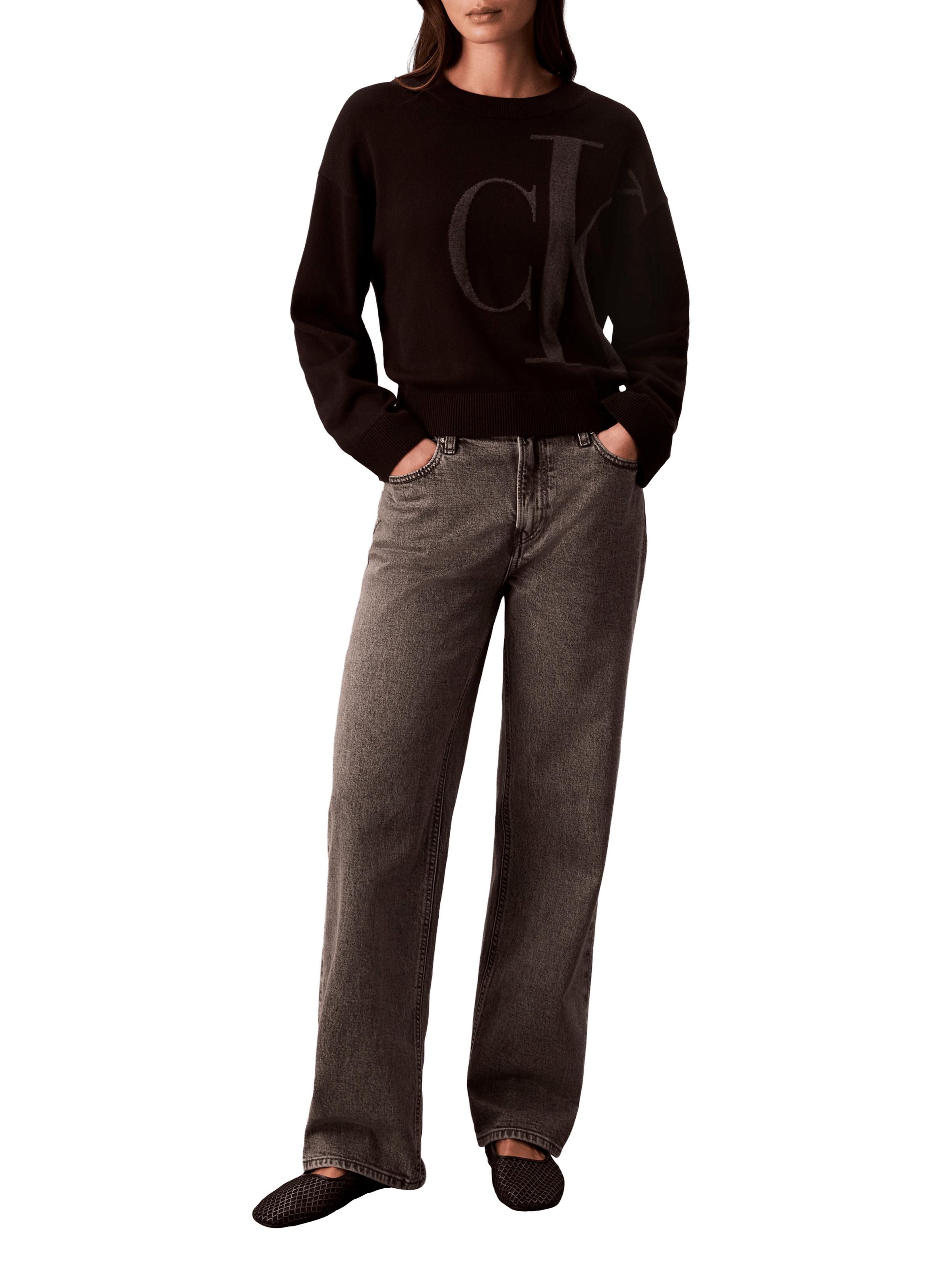 Short printed cotton sweater CALVIN KLEIN Black