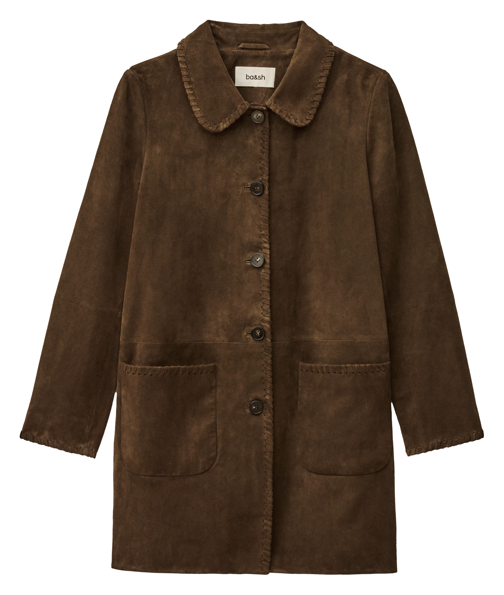 Manteau col classique en cuir maena BA&SH Marron