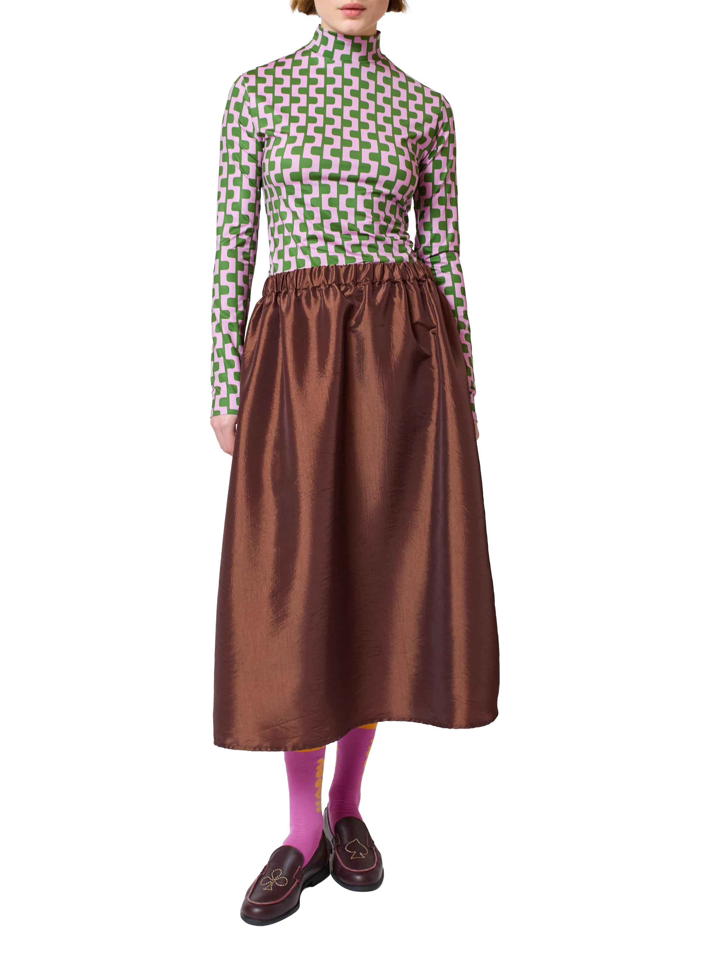 Jupe midi en taffetas satiné BOBO CHOSES Marron