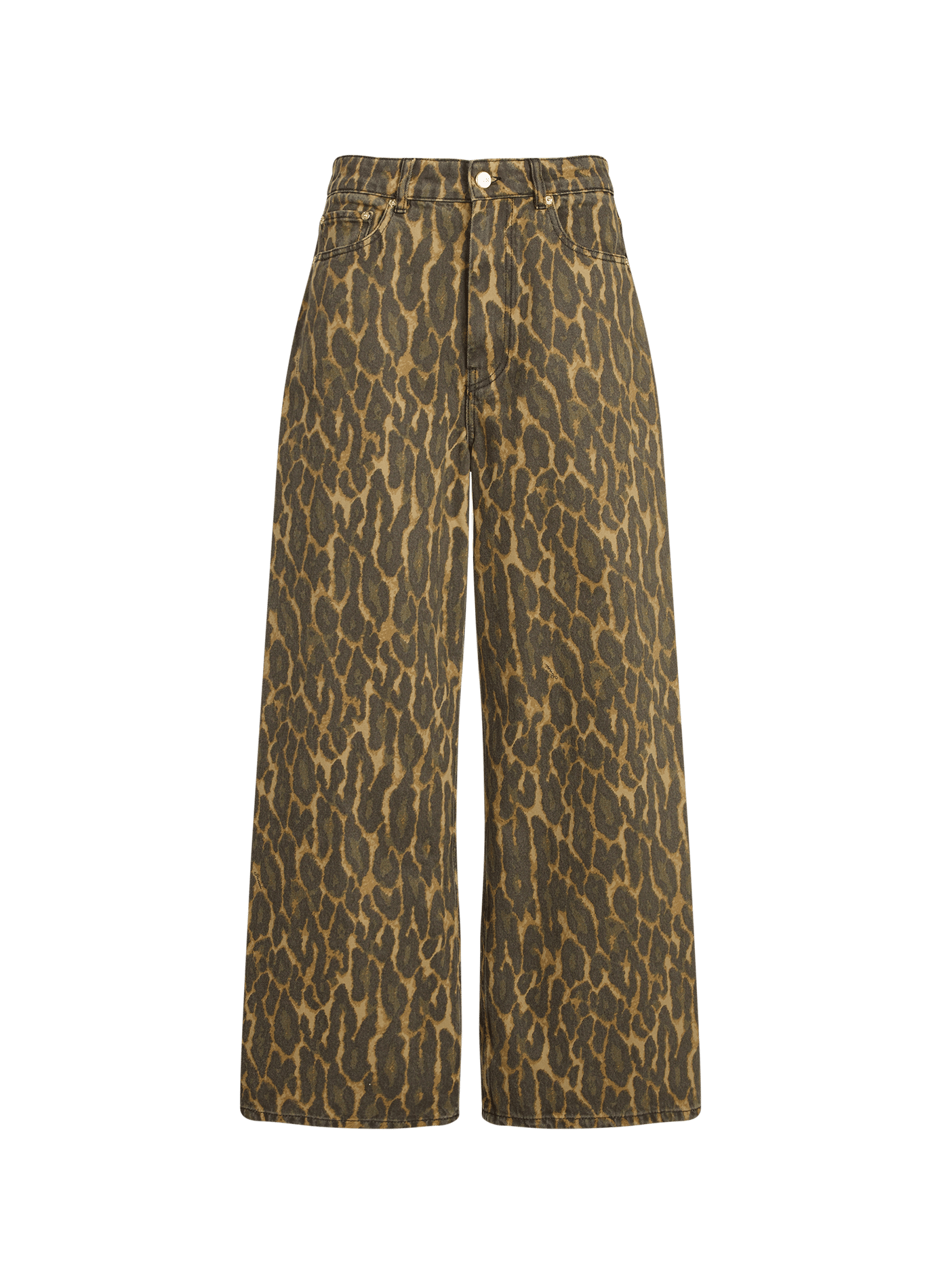 Jean large léopard taille haute GANNI Kaki