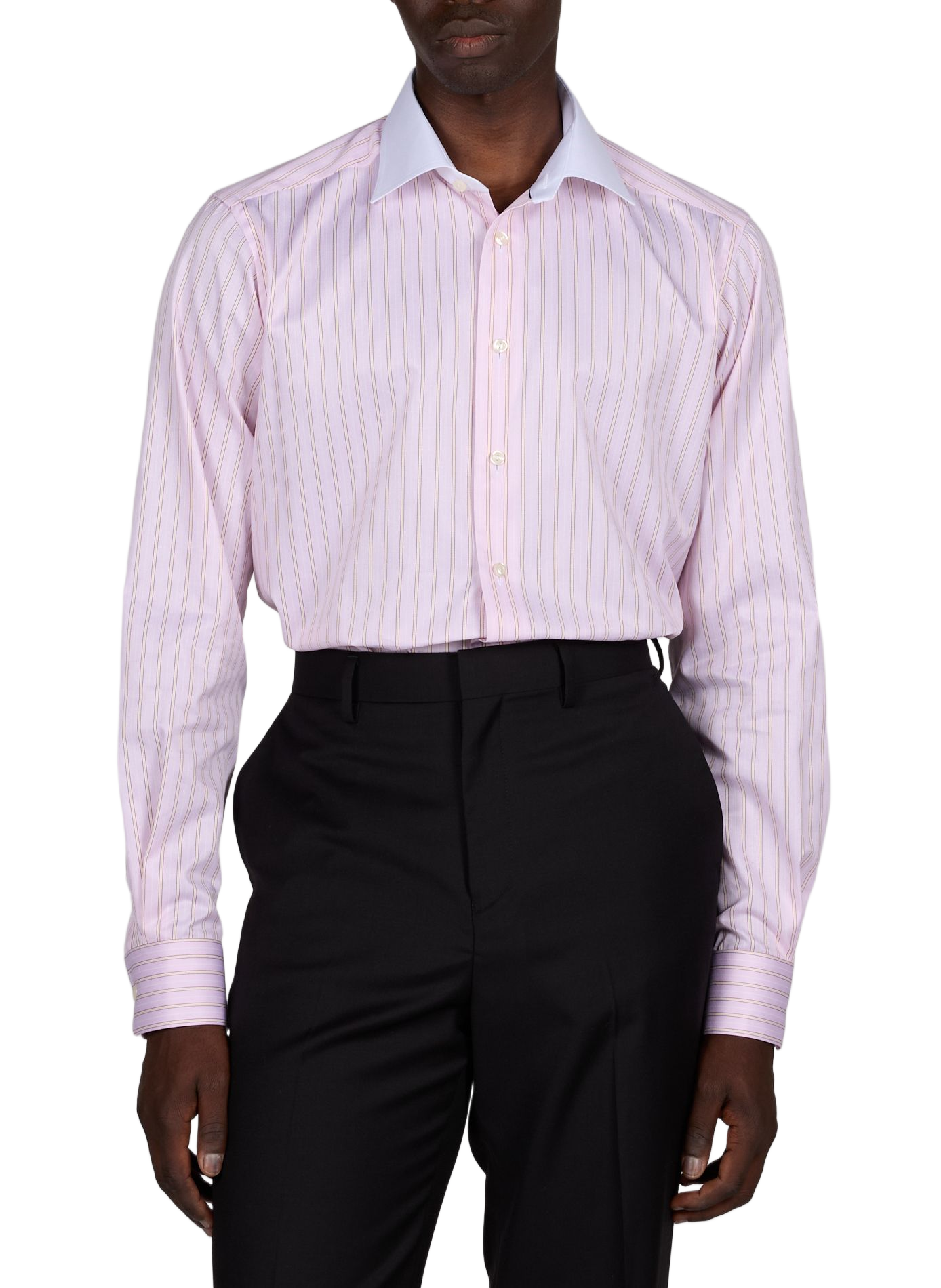Chemise droite rayée à col contrasté en coton ETON Rose