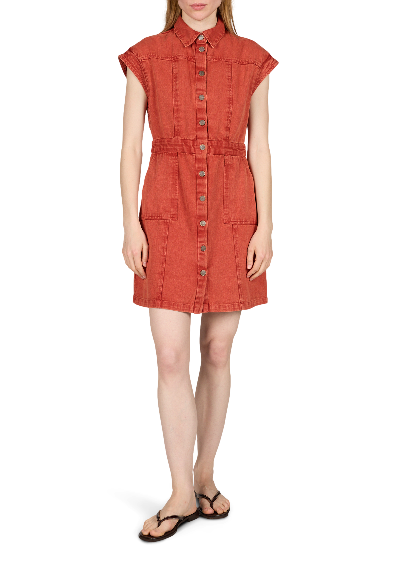 Abito in denim con bottoni in cotone VILA Rosso