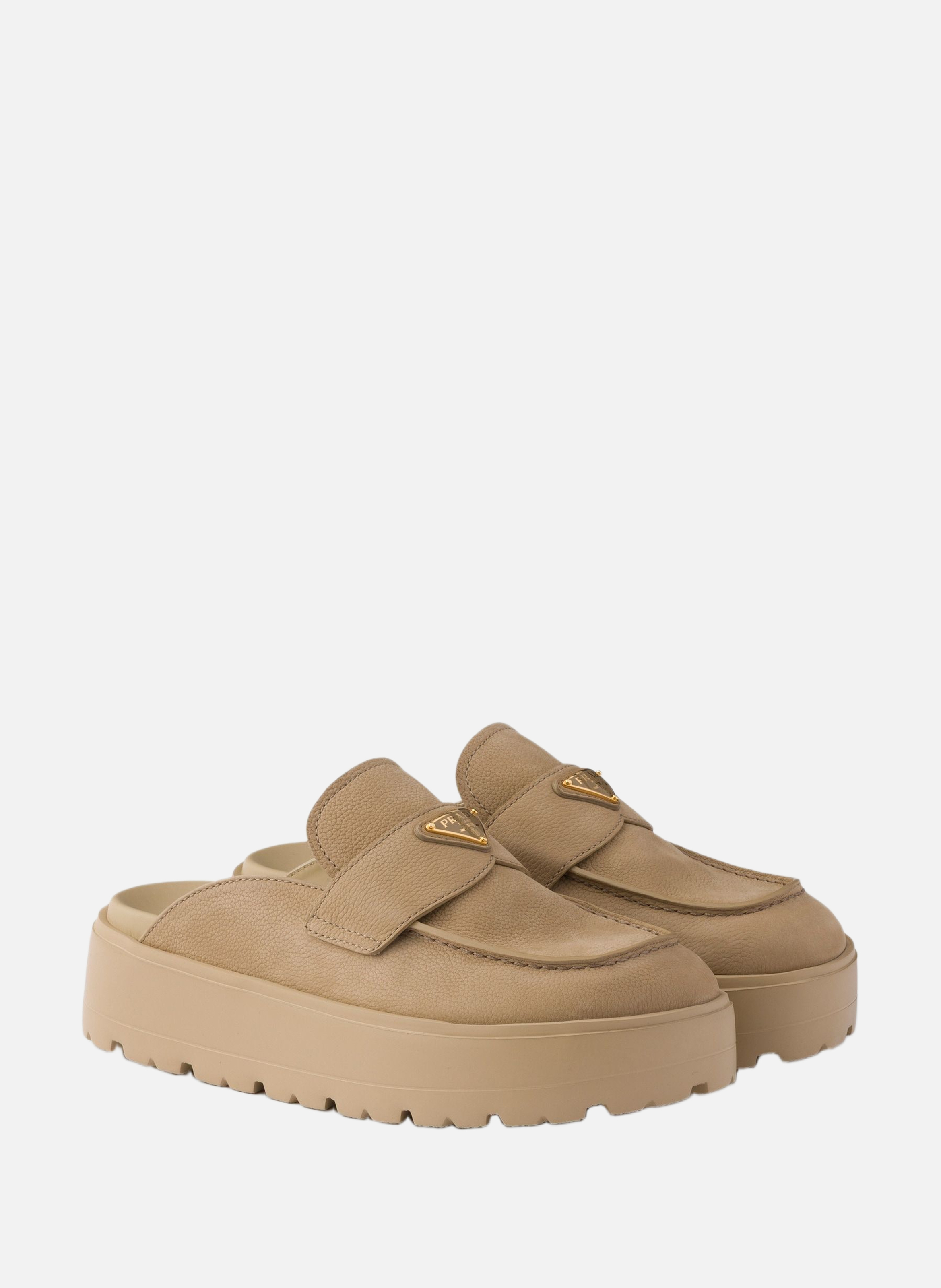 Mules à semelle plateforme en nubuck PRADA Beige