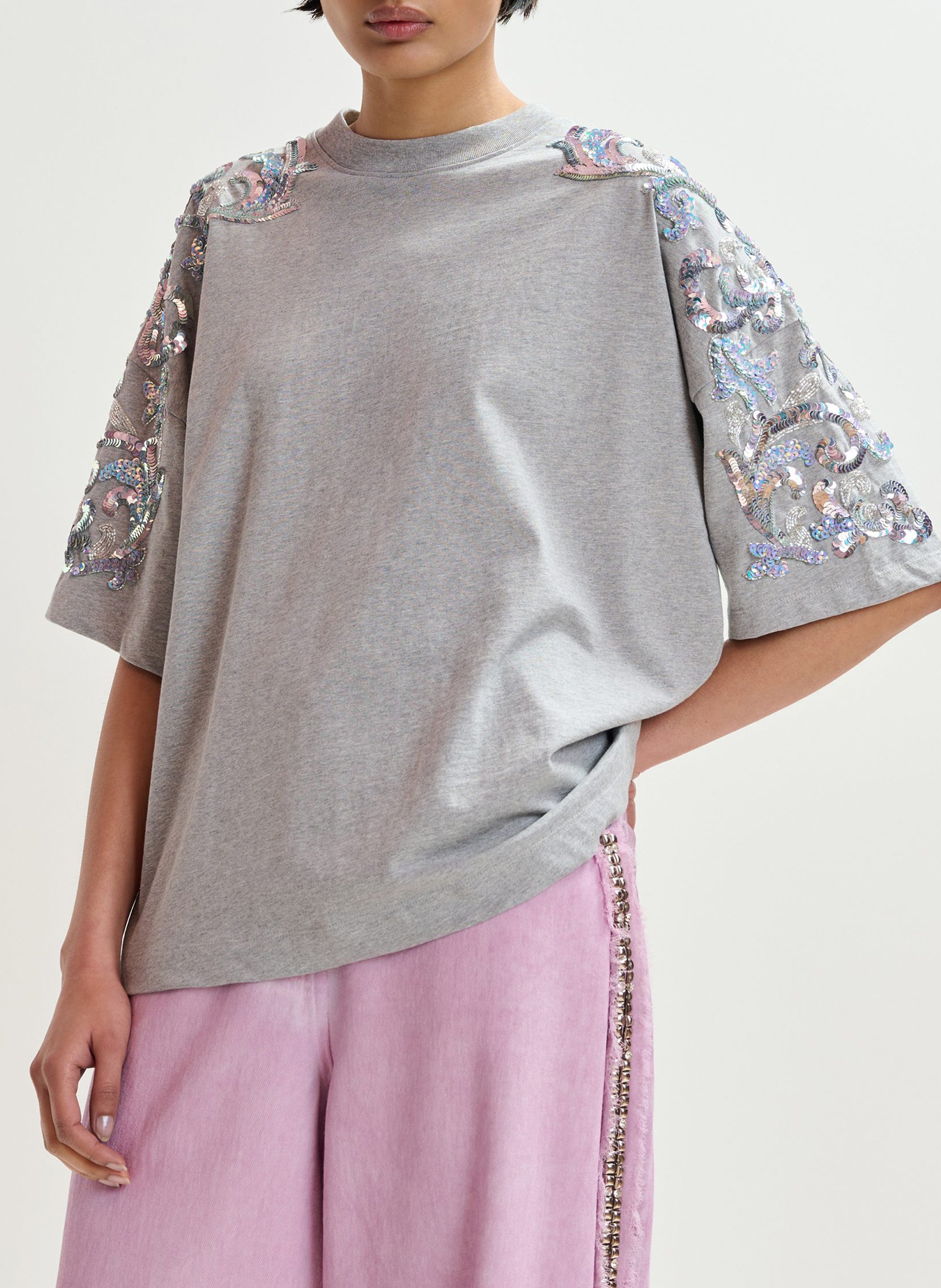 Tee-shirt ample à perles jangoo  Gris