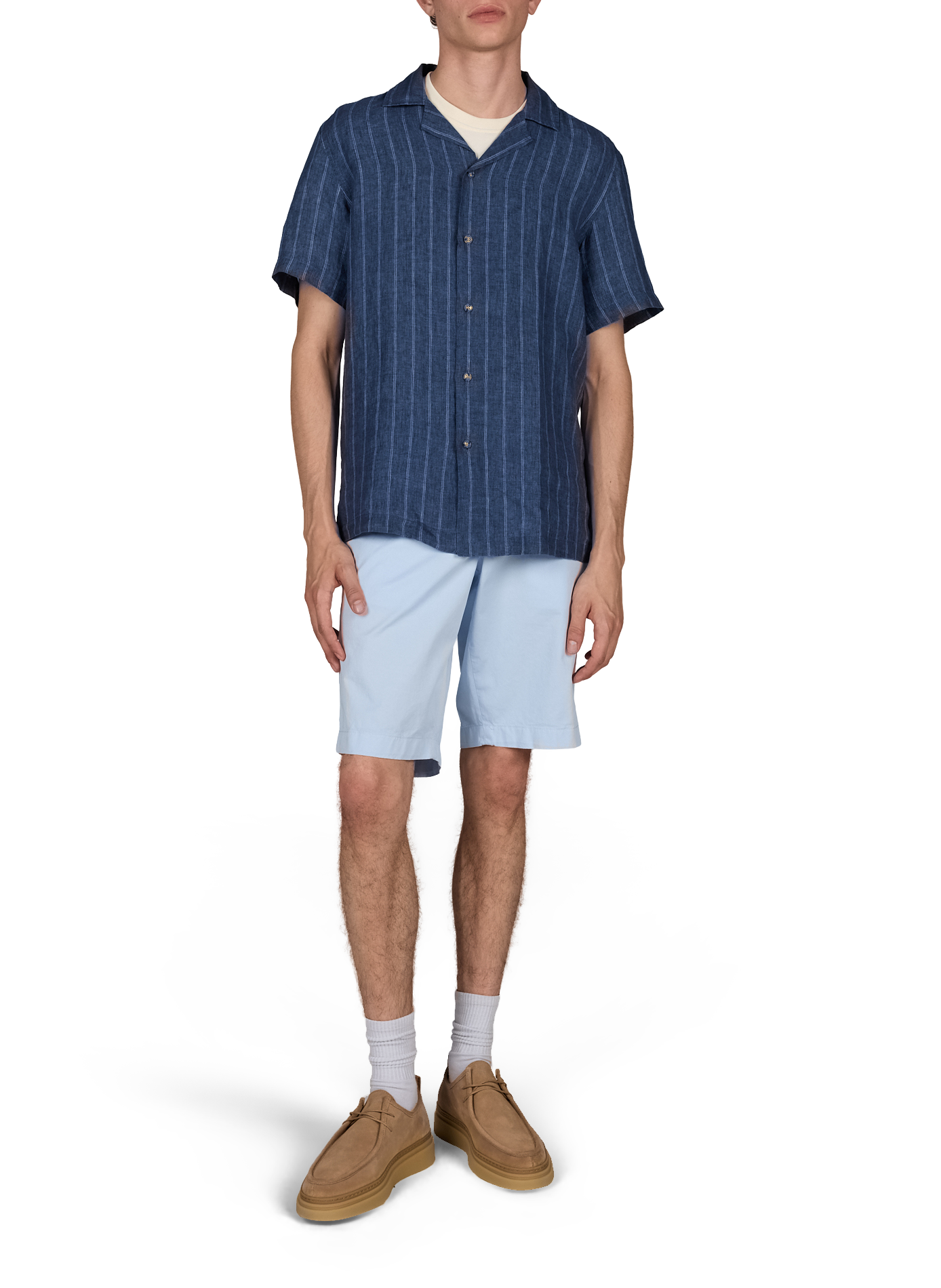 Short-sleeved linen shirt with stripes FACONNABLE Blue