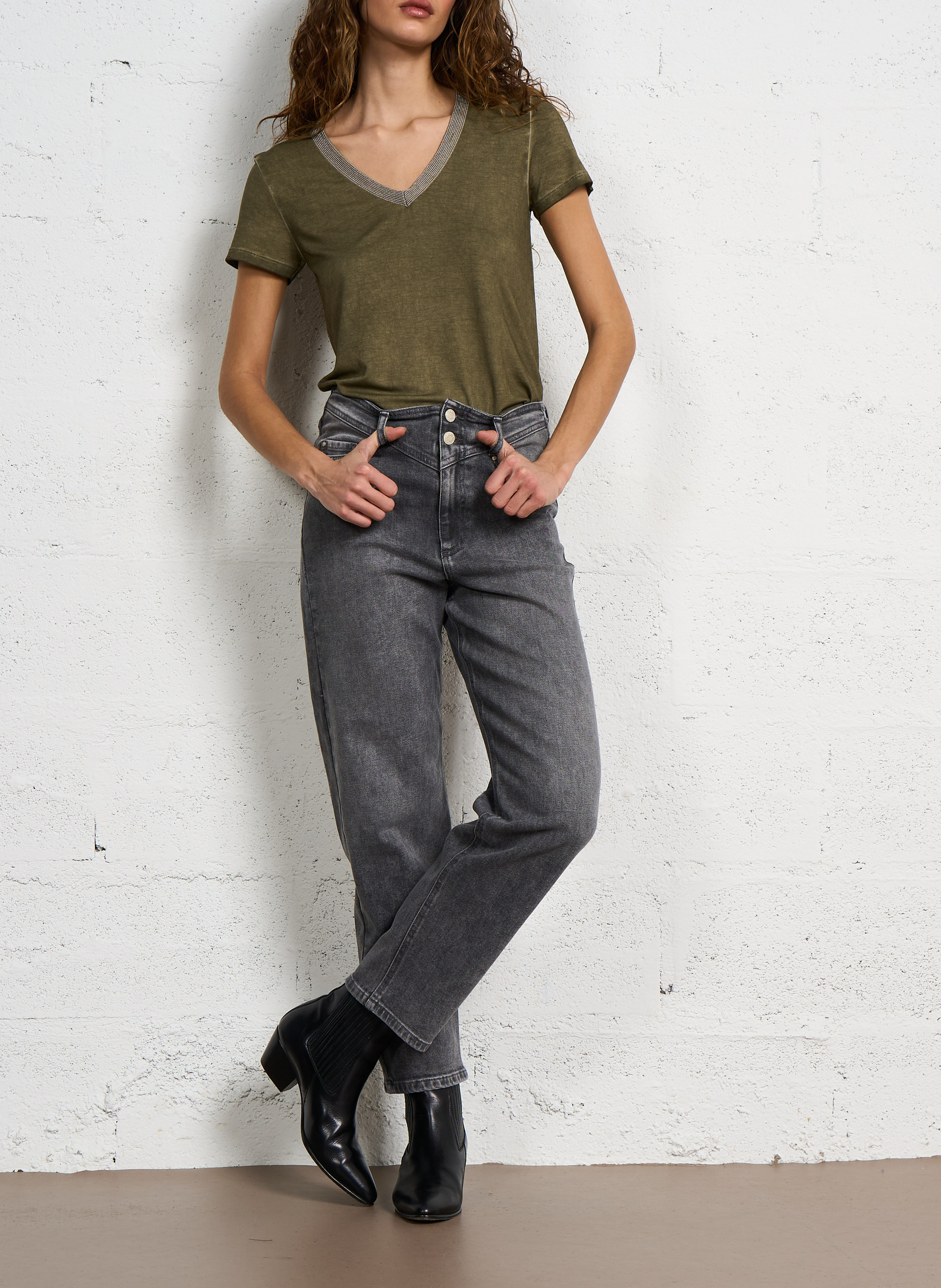 Jean slouchy en coton délavé alice IKKS Gris