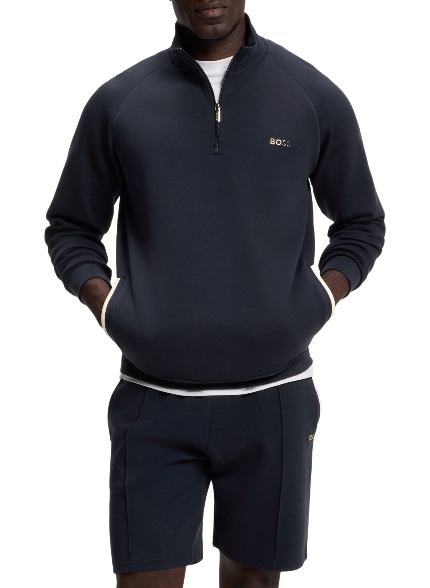 Sudadera de cuello alto de algodón mezclado BOSS Azul