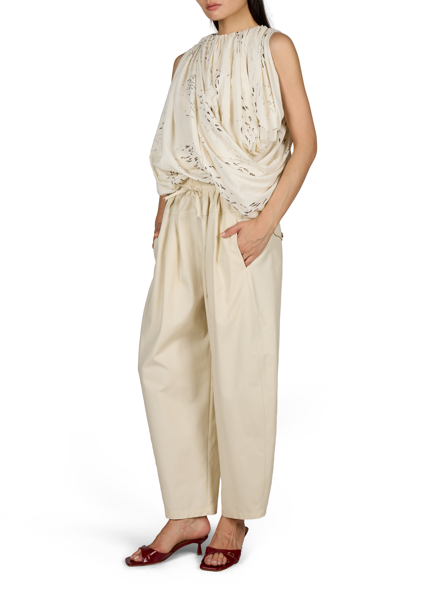 Hose in bogenförmiger Form mit hoher elastischer Taille aus Baumwolle LAMRONS Beige