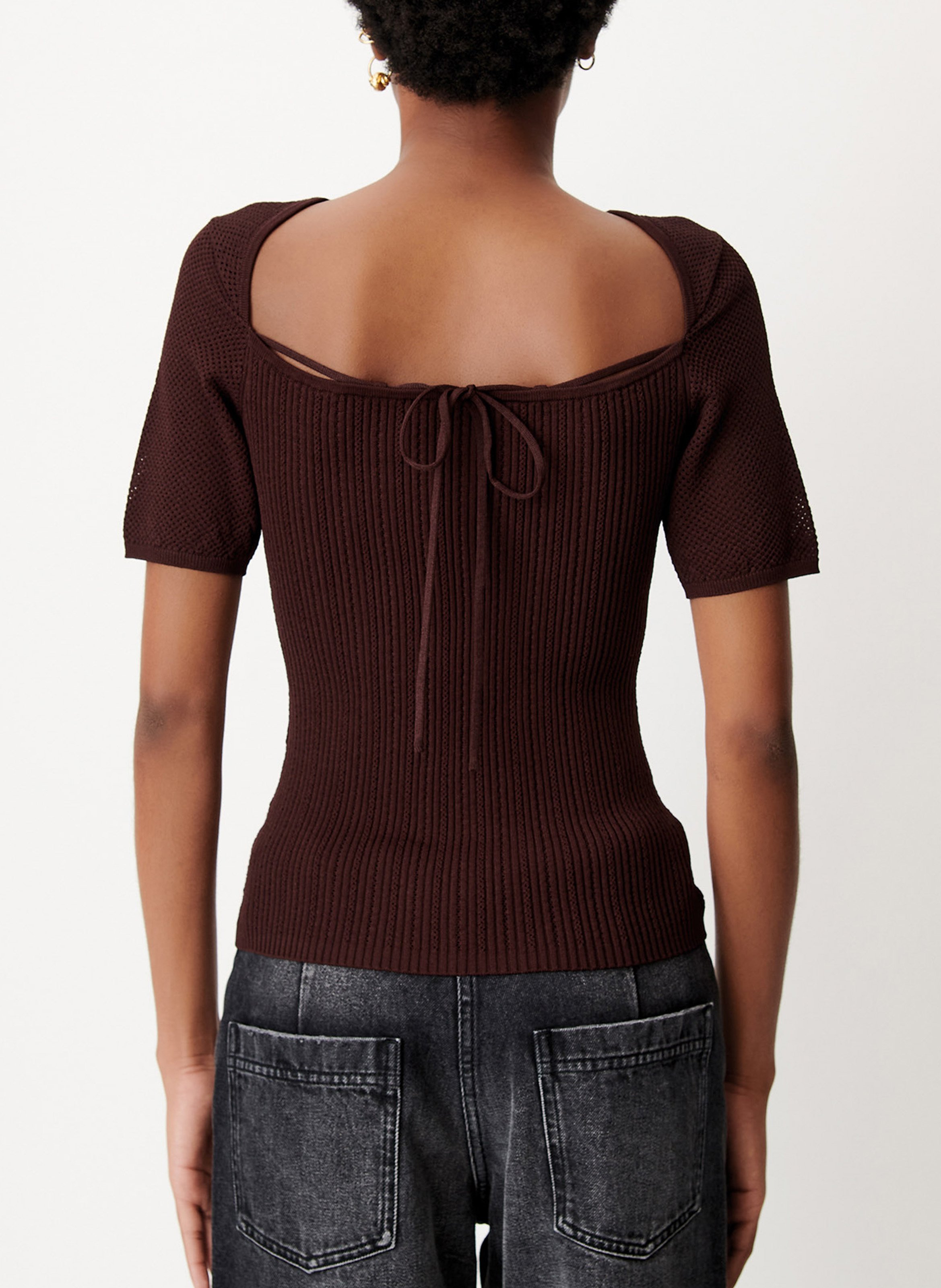 Top droit col rond en coton limone SESSUN Marron