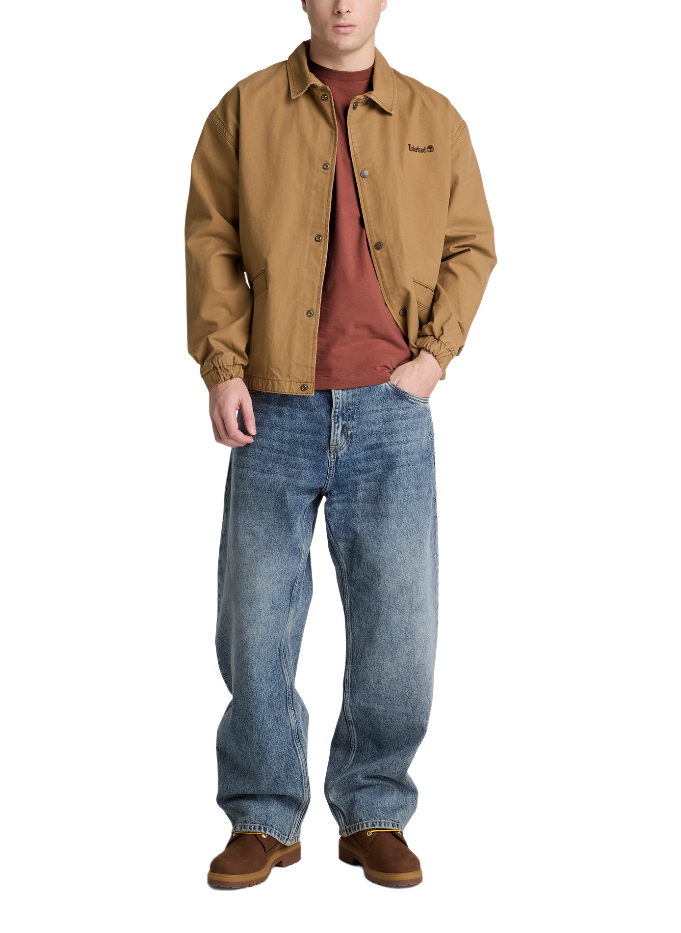Gerader T-Shirt mit gesticktem Logo aus Baumwolle TIMBERLAND Braun