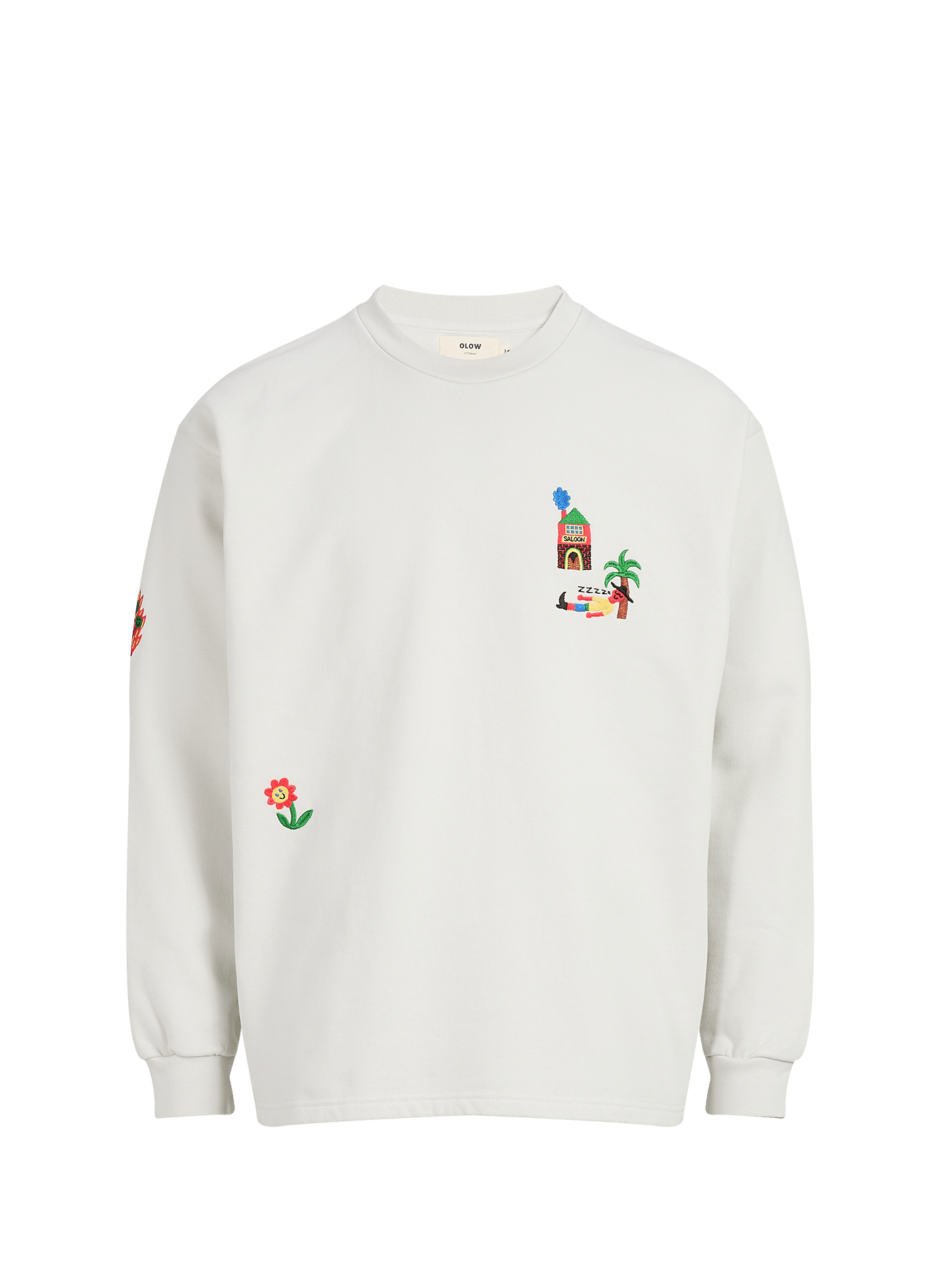 Plain straight-fit sweatshirt with embroidered motifs OLOW Grey