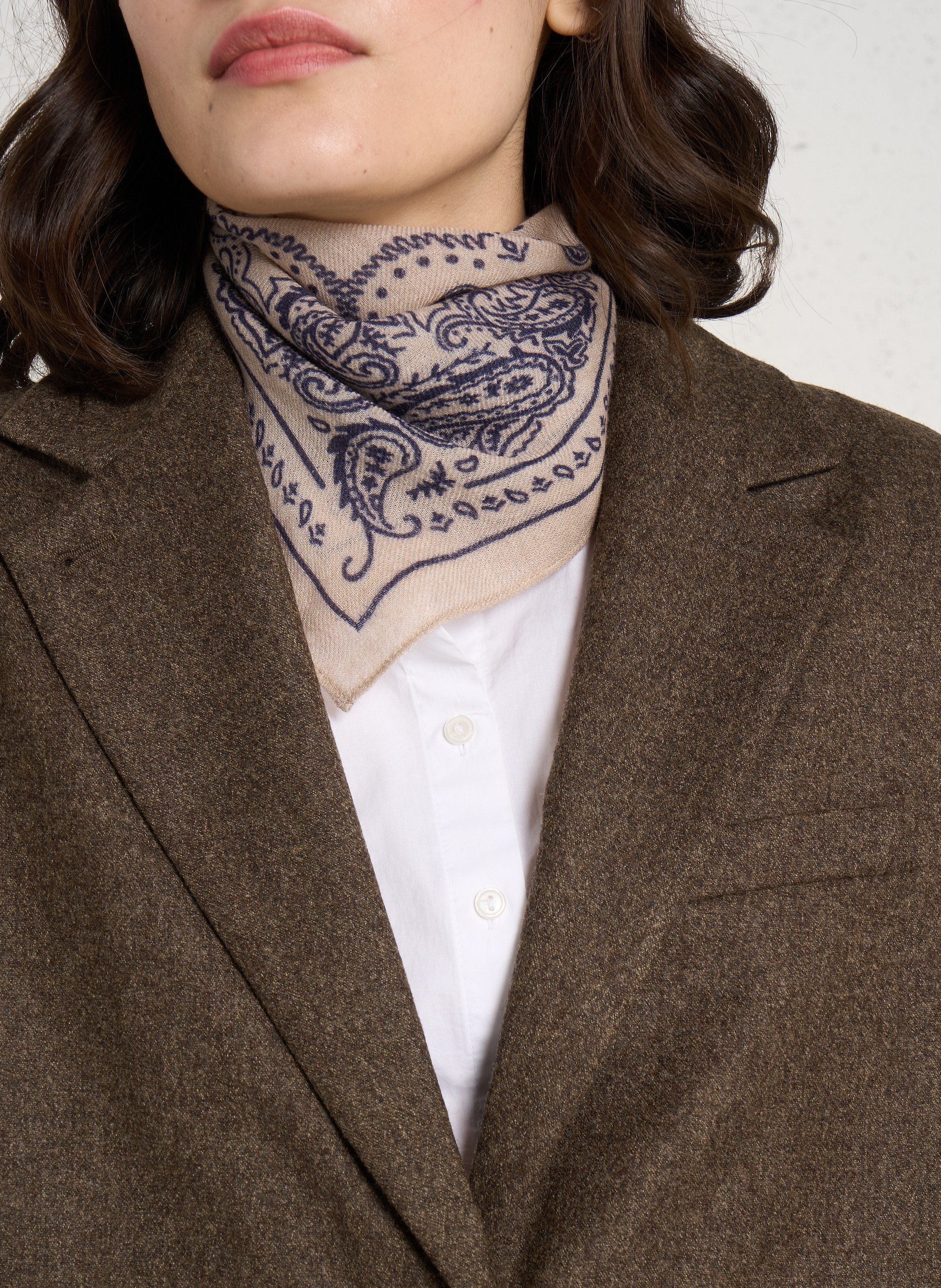 Vierkante sjaal van wol met print ARMOR-LUX Beige