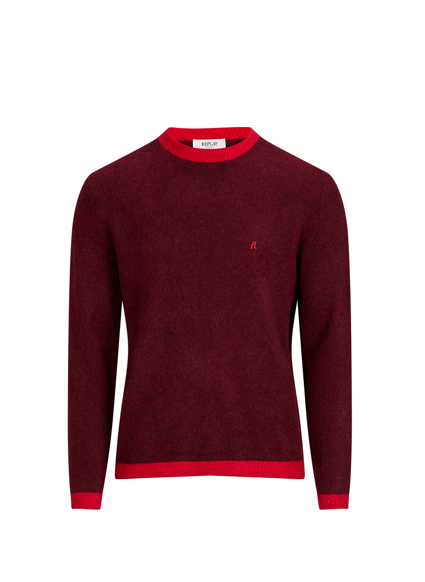 Round-neck solid color wool blend sweater REPLAY Red