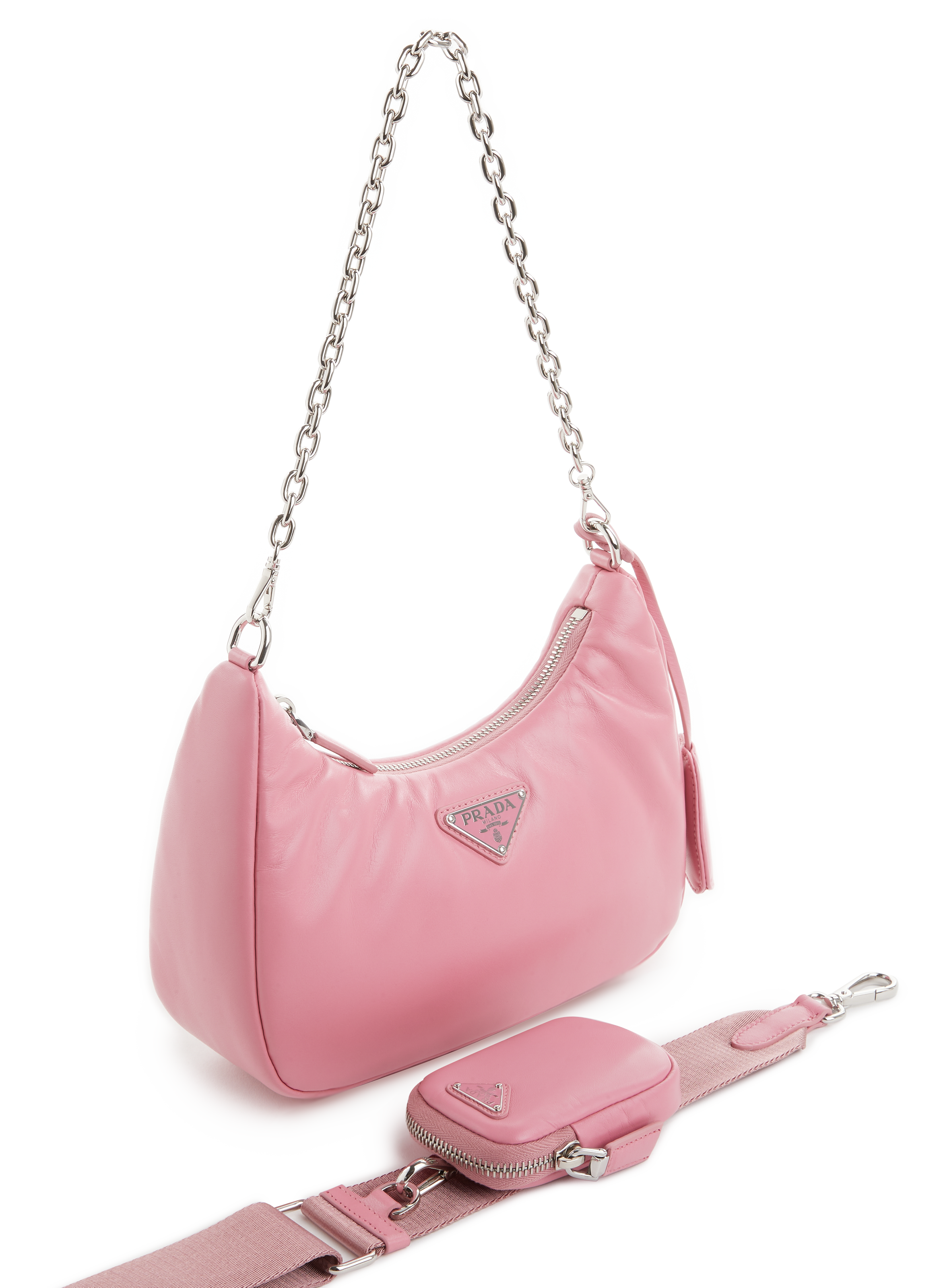 Leather shoulder bag PRADA Pink
