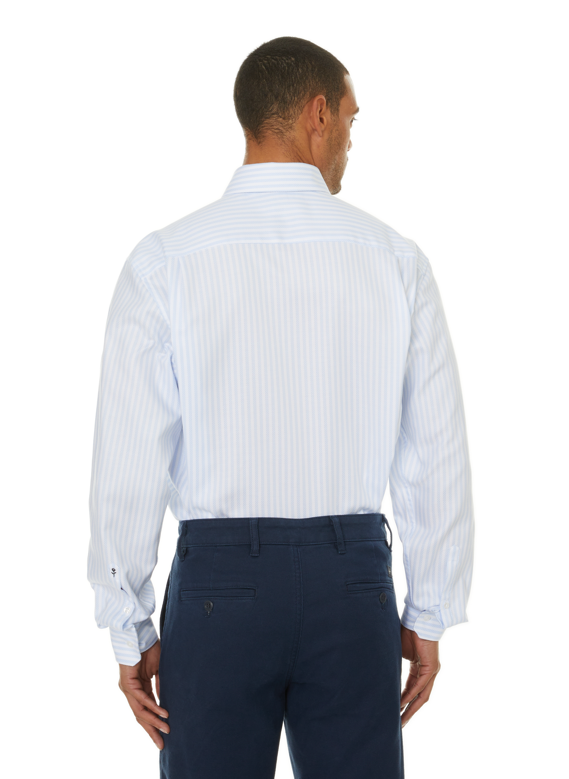 Chemise droite rayée en coton Bleu