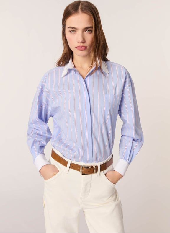 Chemise oversize en coton mélangé Bleu by MAJE MAJE Chemise oversize en coton mélangé Bleu