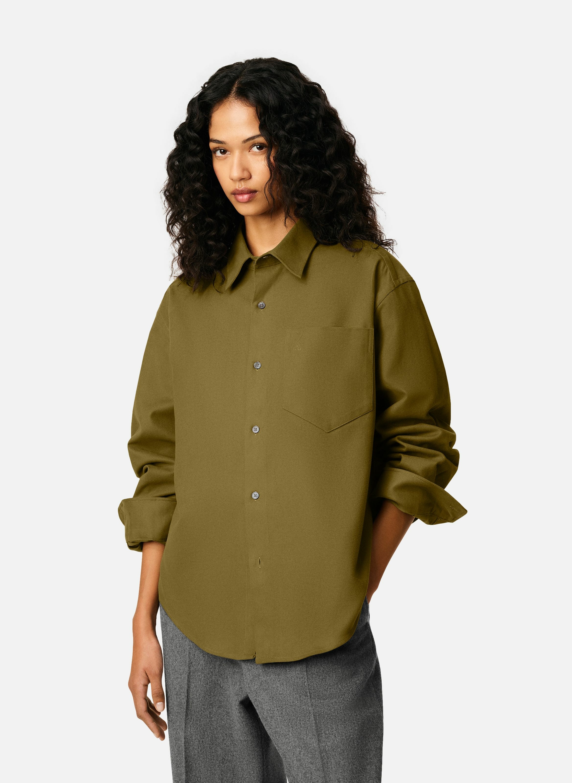 Chemise boxy embossée ami de coeur en coton unisexe AMI PARIS Vert