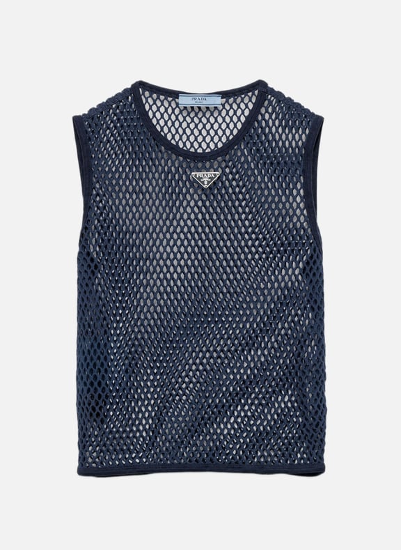 Top en mesh de coton Bleu by PRADA PRADA Top en mesh de coton Bleu