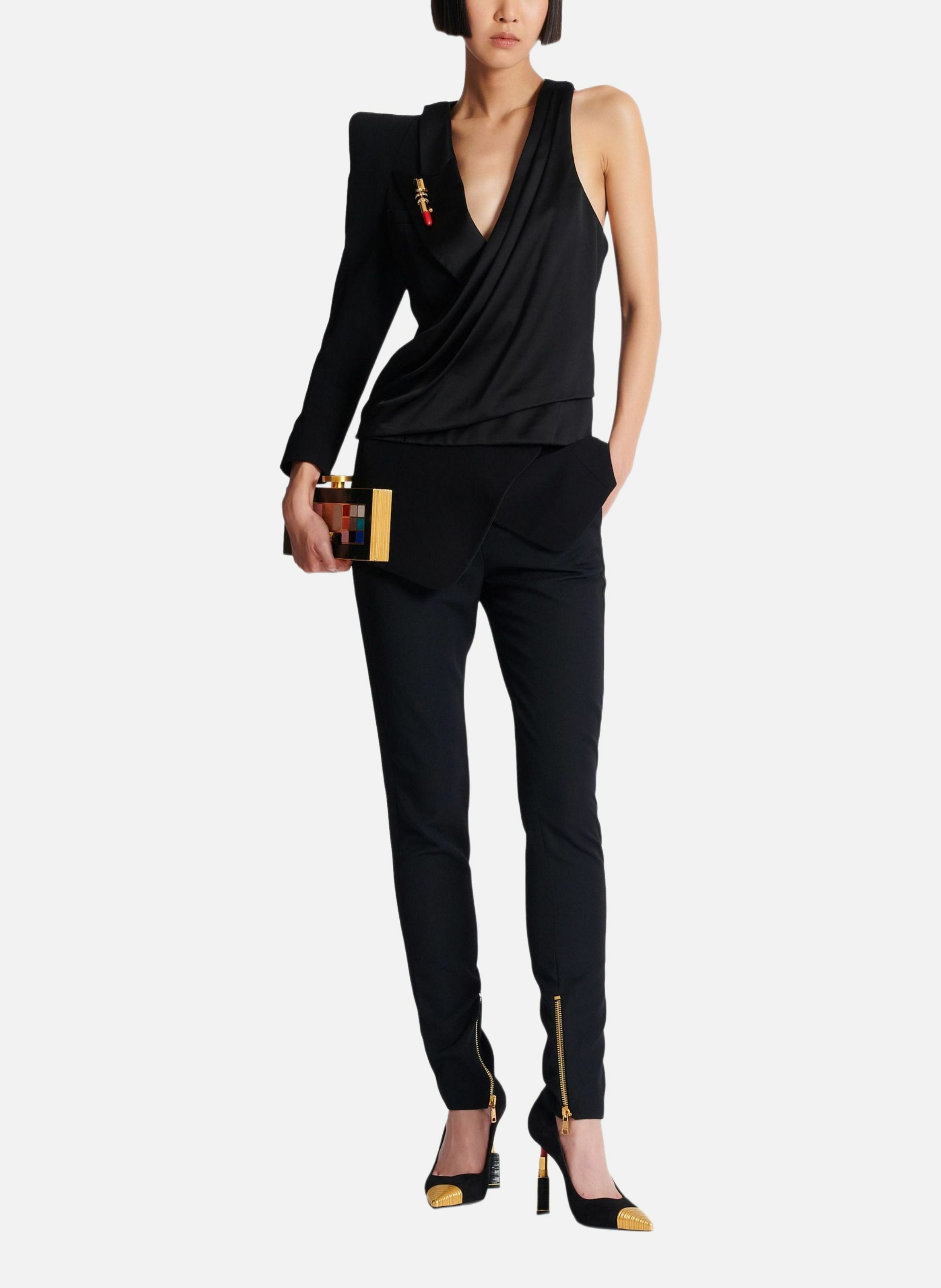 Robe asymétrique à épaule structurée BALMAIN Noir