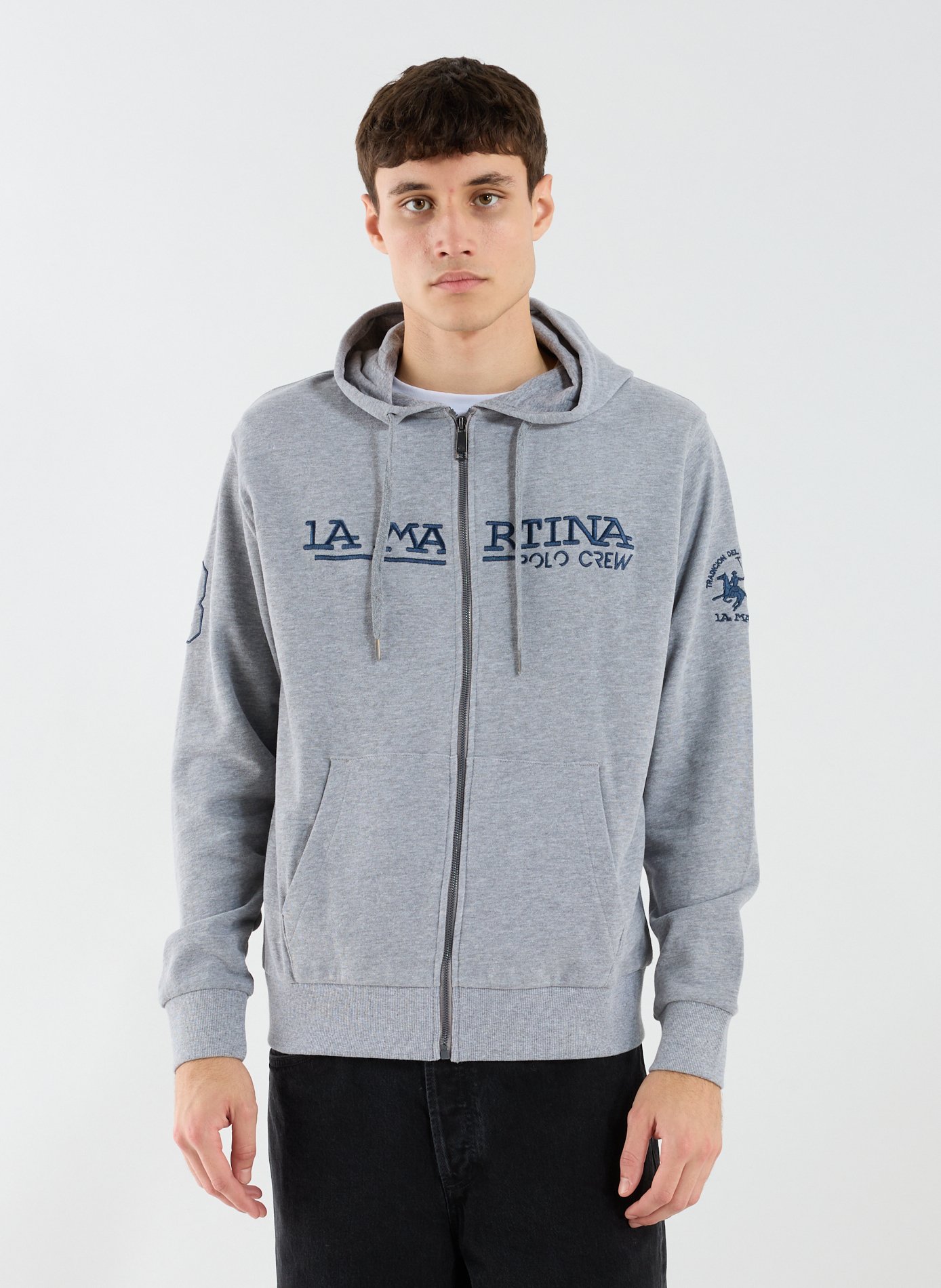 LA MARTINA Cotton zip-up hoodie Grey