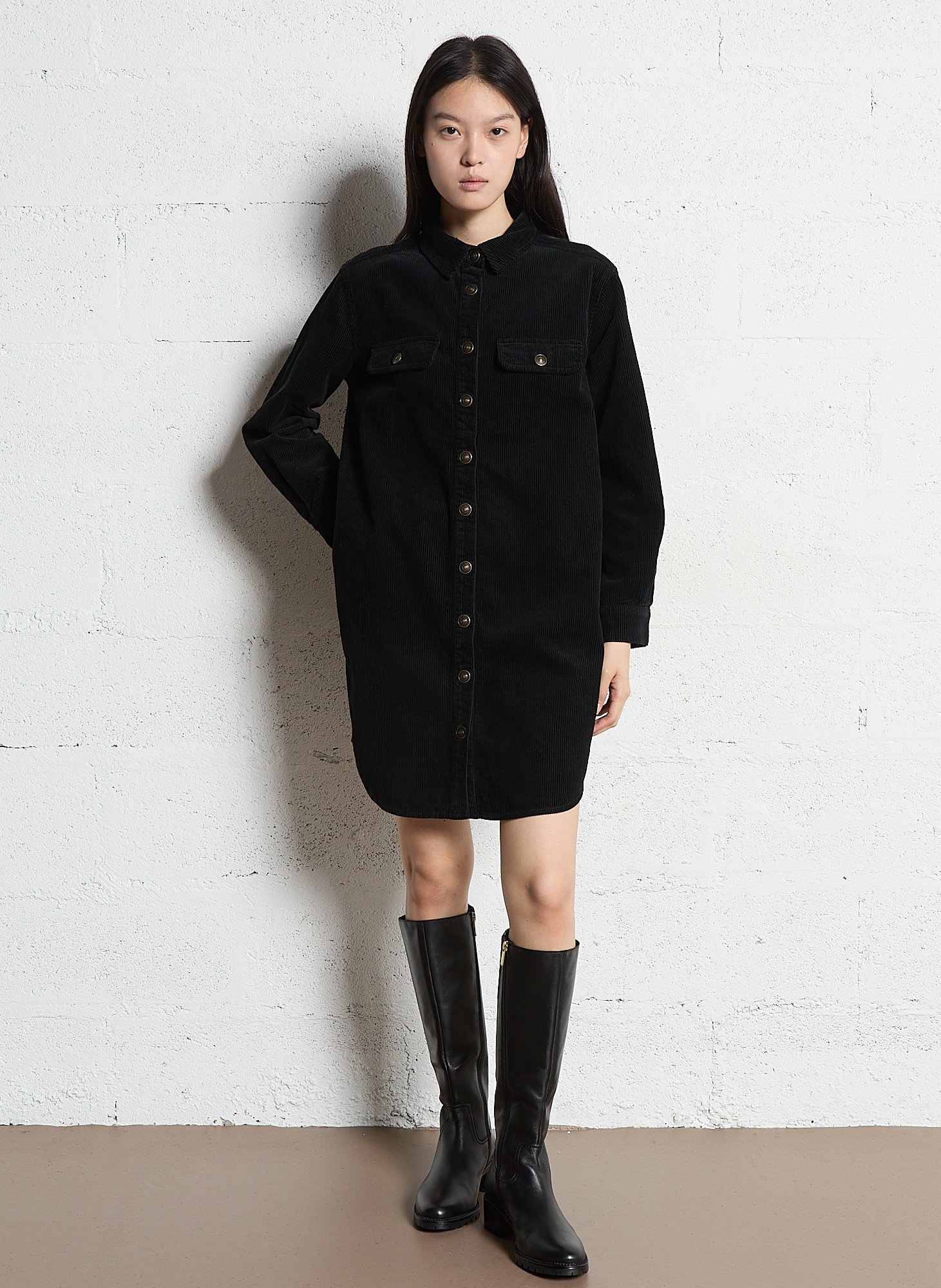 Robe courte col classique en coton cendra MAISON 123 Noir