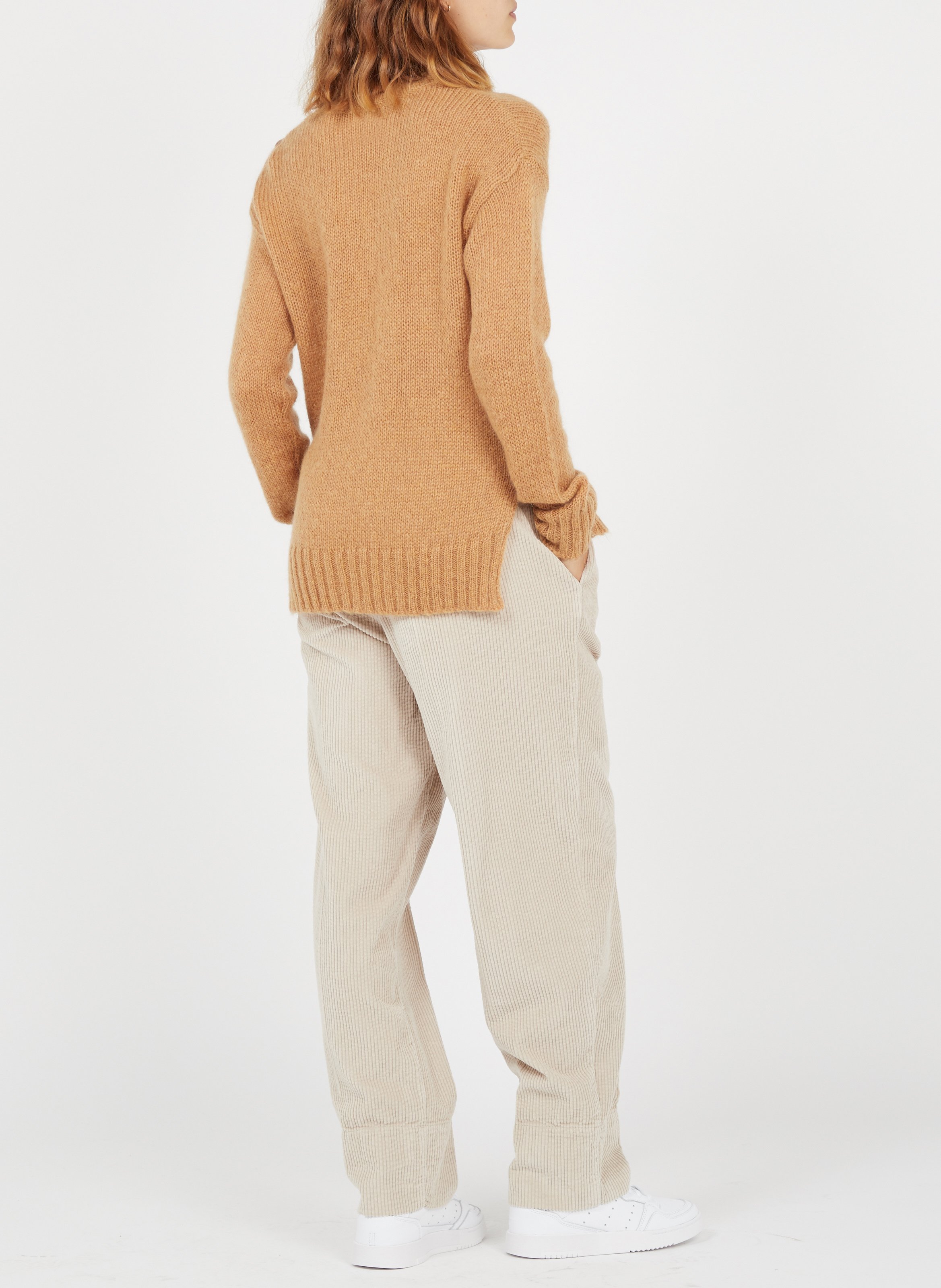 Pantalon large taille haute en velours côtelé padow AMERICAN VINTAGE Beige