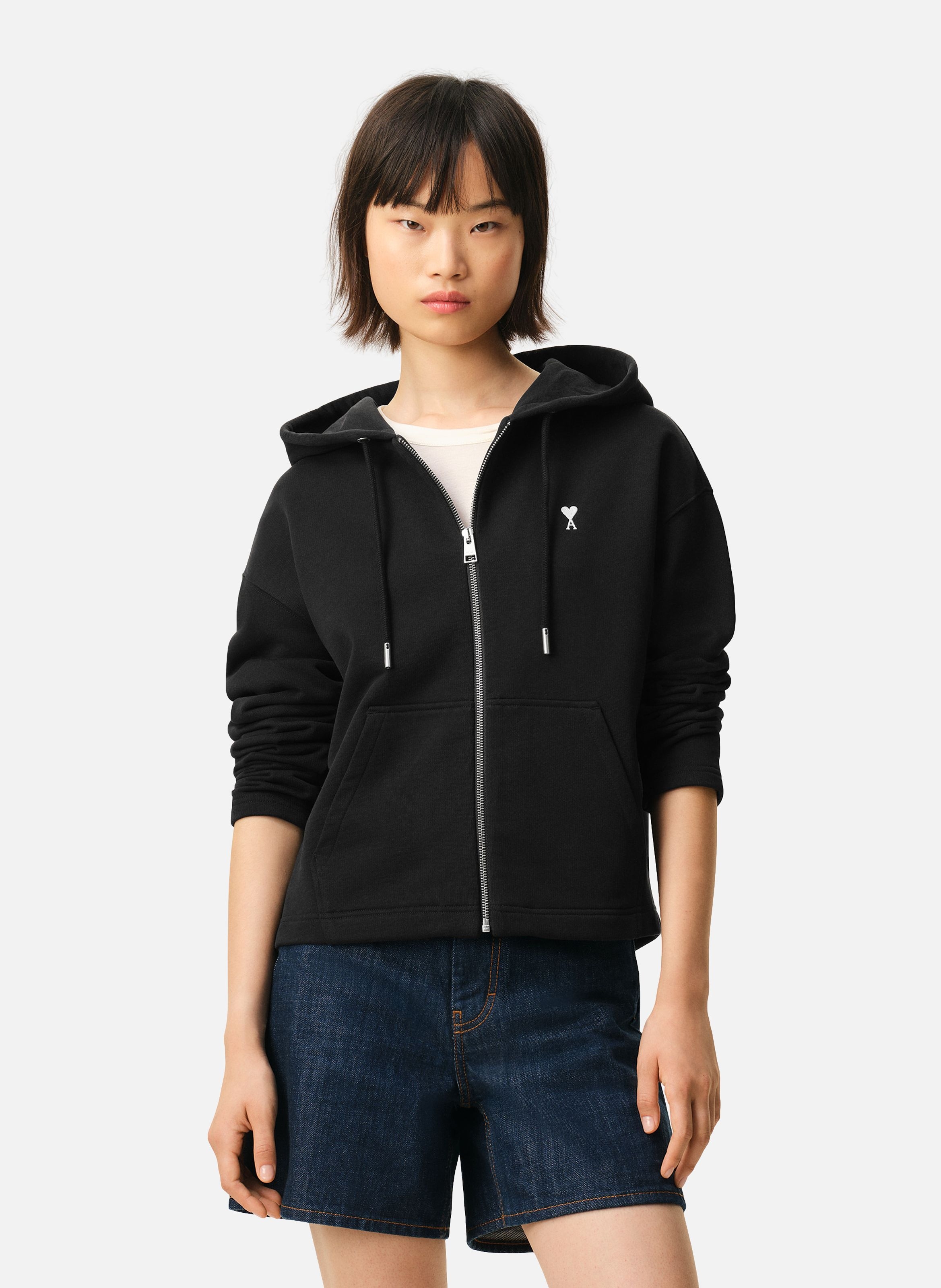 Hoodie zippé ami de coeur en coton AMI PARIS Noir
