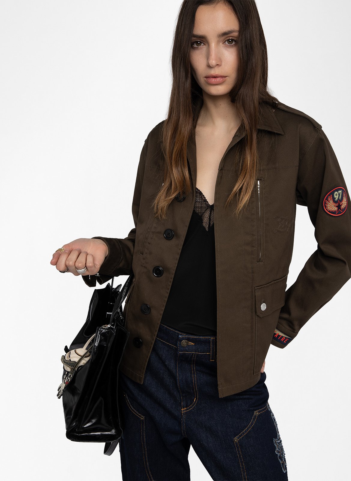 Veste droite unie en coton kid ZADIG&VOLTAIRE Vert
