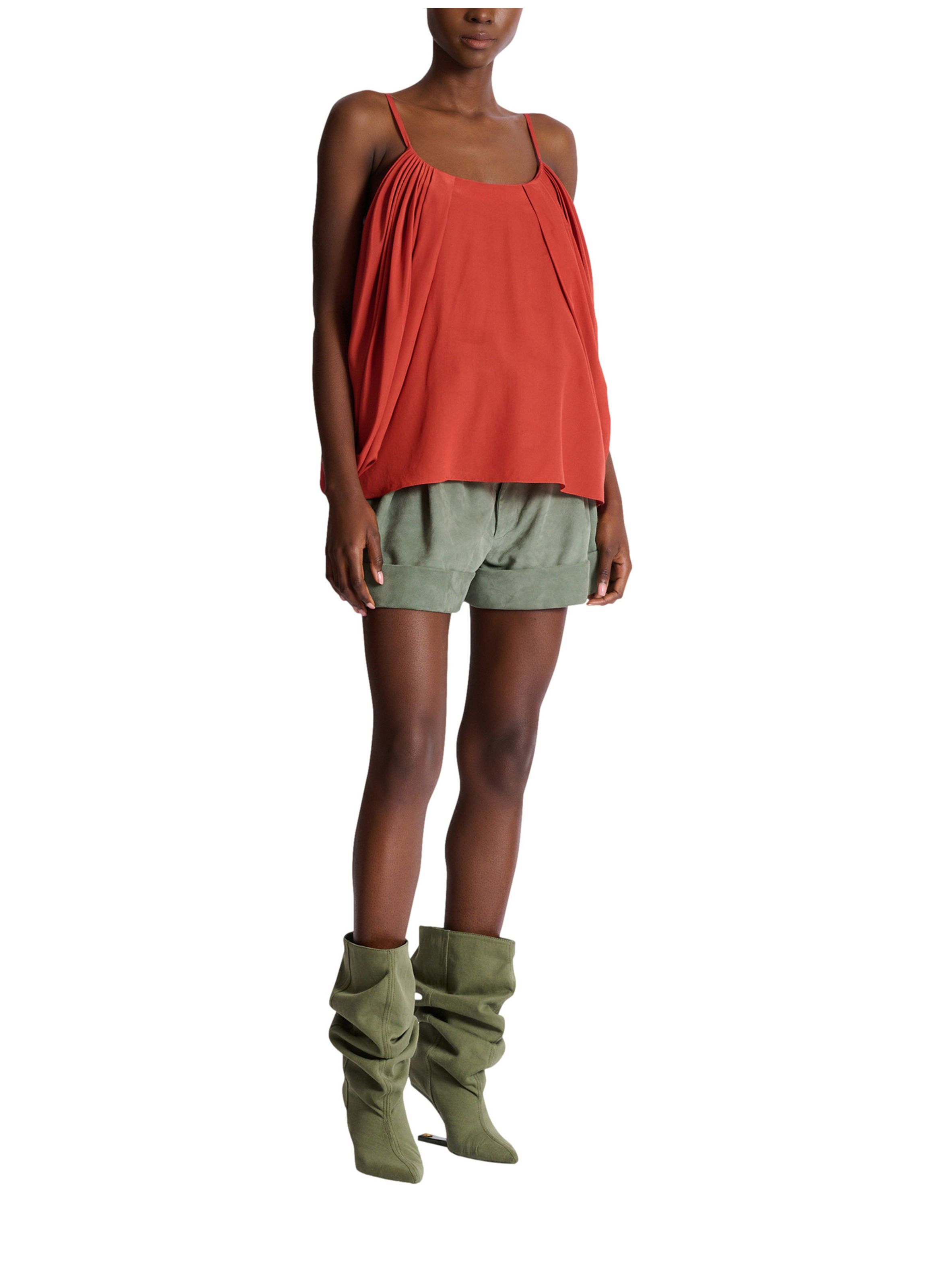 Débardeur drapé en crêpe de soie BALMAIN Rouge