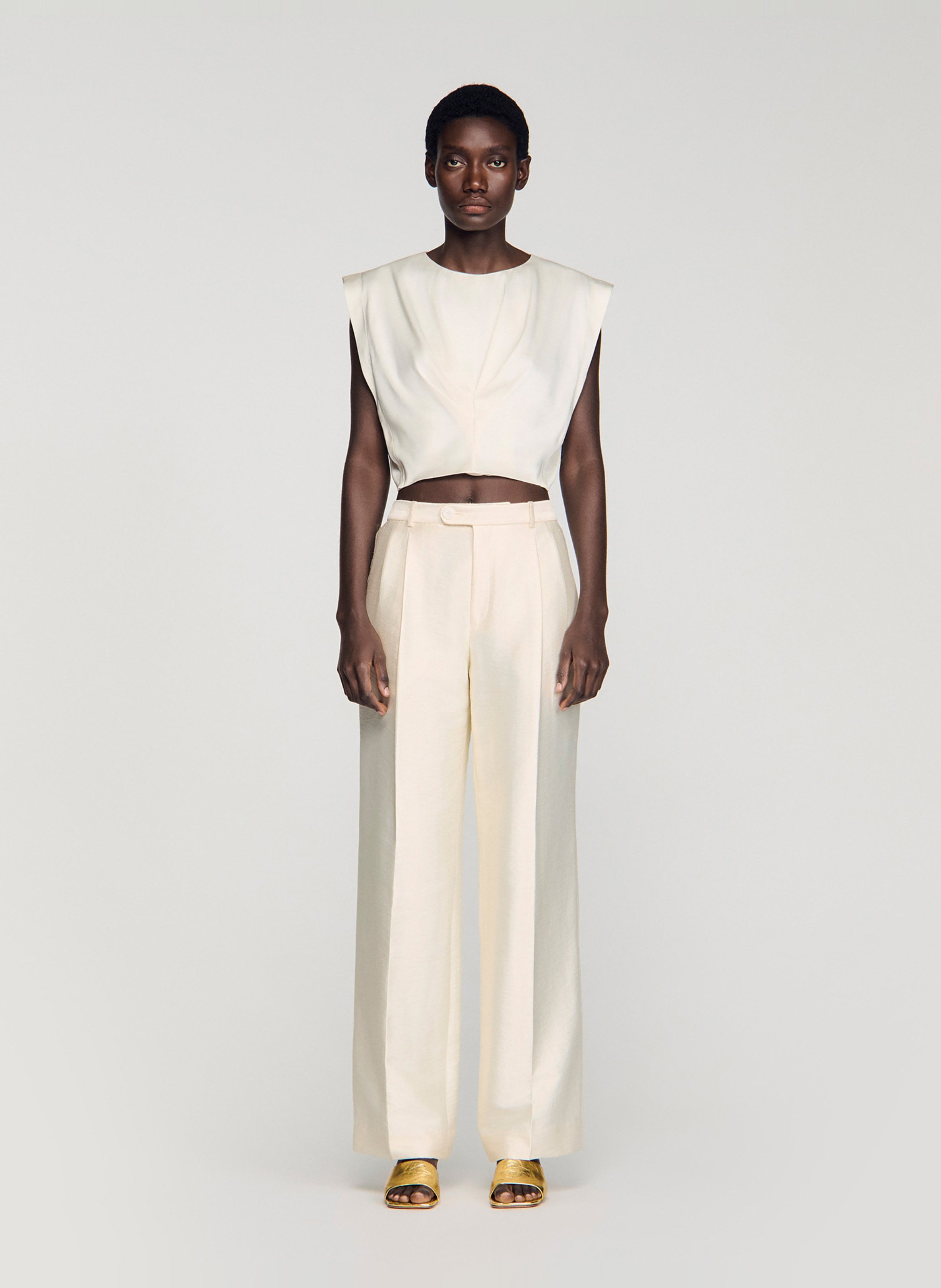 Top droit col rond satiné SANDRO Beige