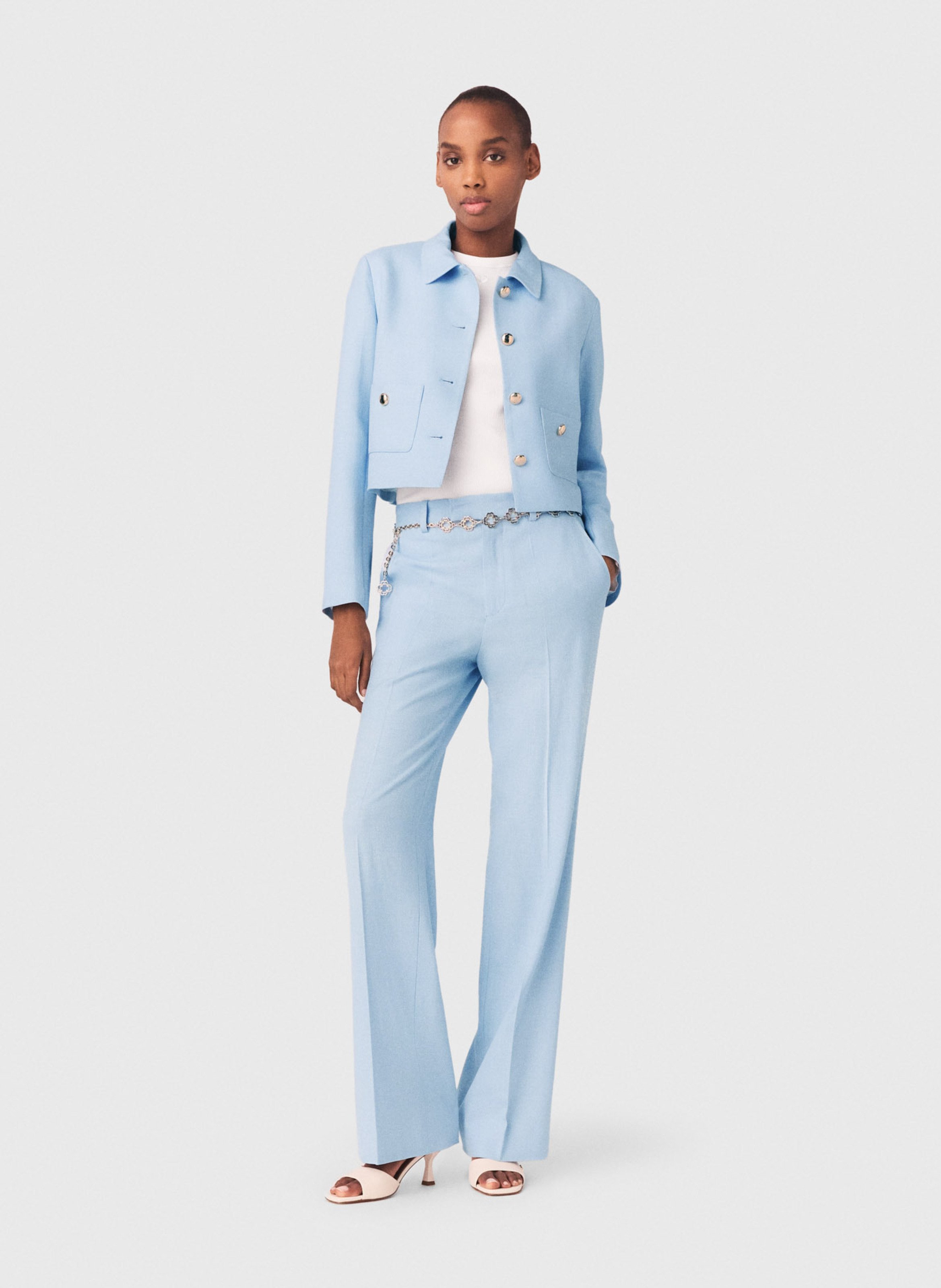 Veste droite courte unie à boutons MAJE Bleu