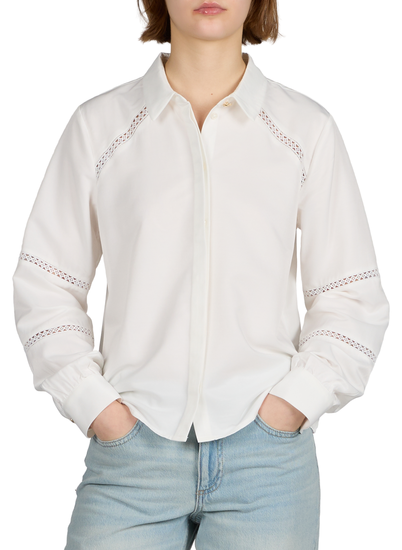 Vigry straight blouse with embroidery VILA Beige