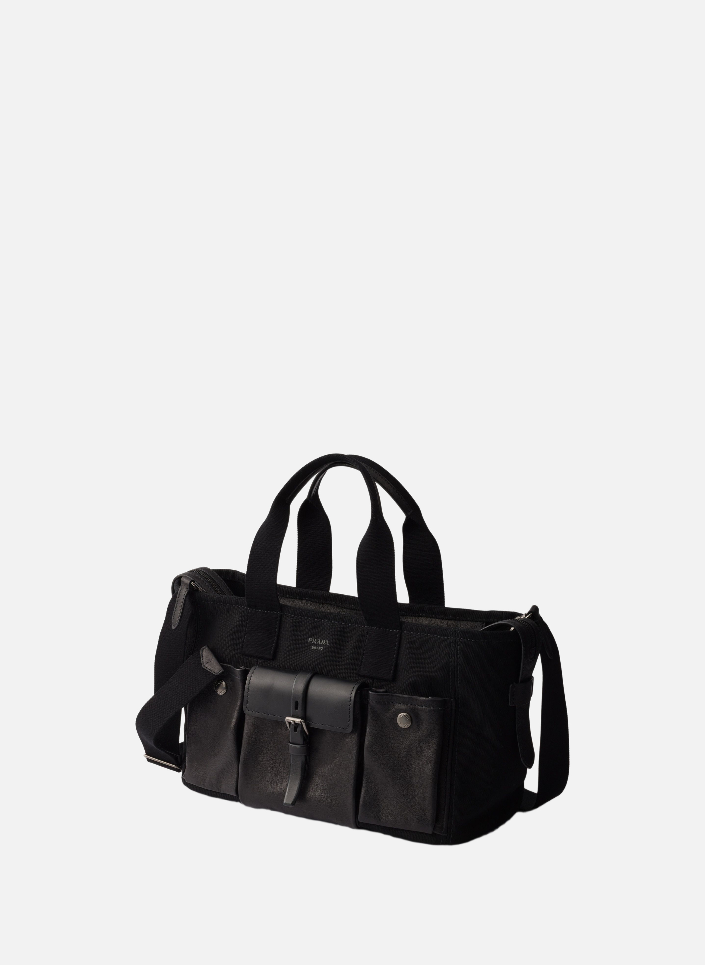 Grands cabas prada route en toile et cuir PRADA Noir