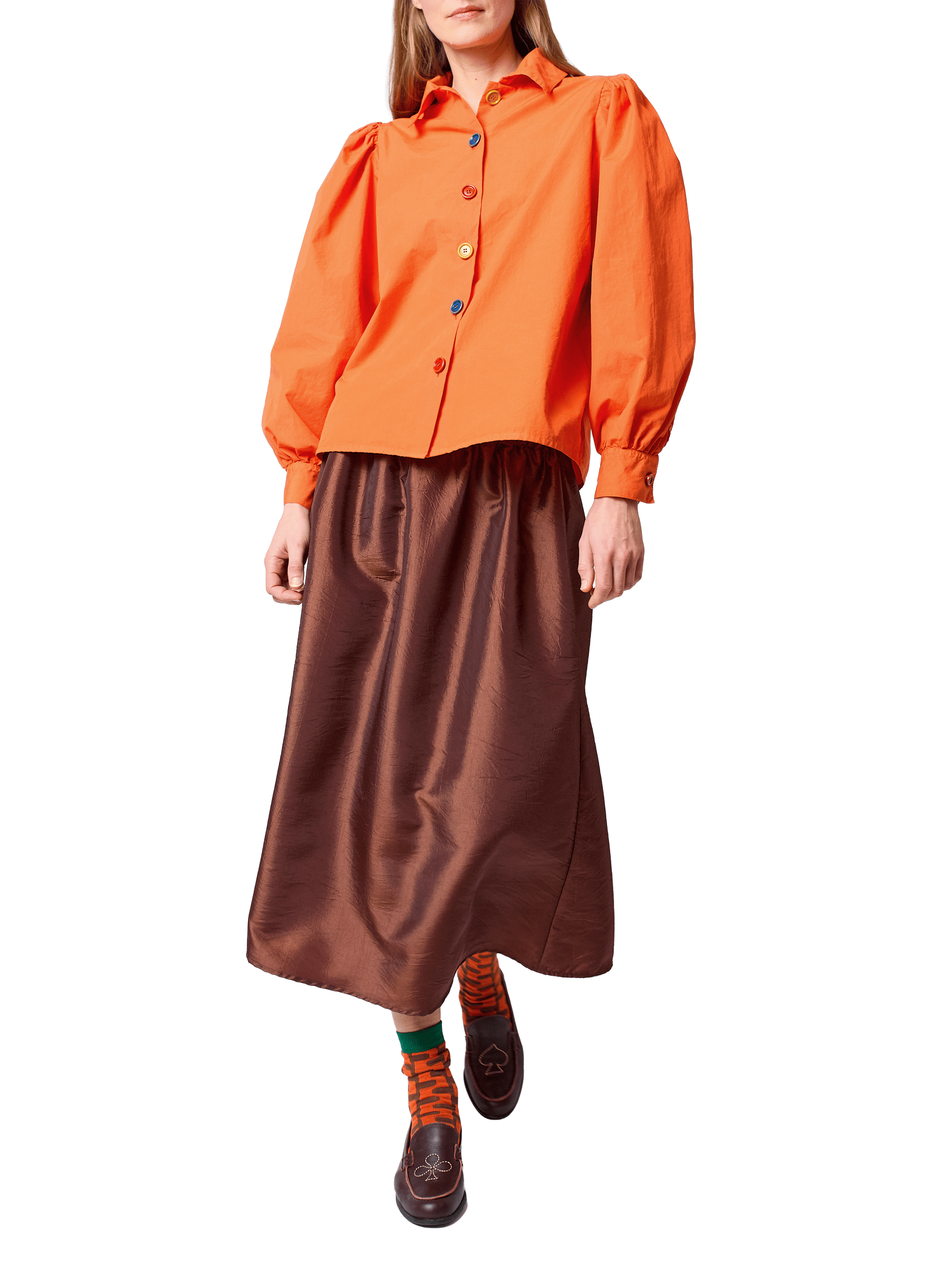 Jupe midi en taffetas satiné BOBO CHOSES Marron