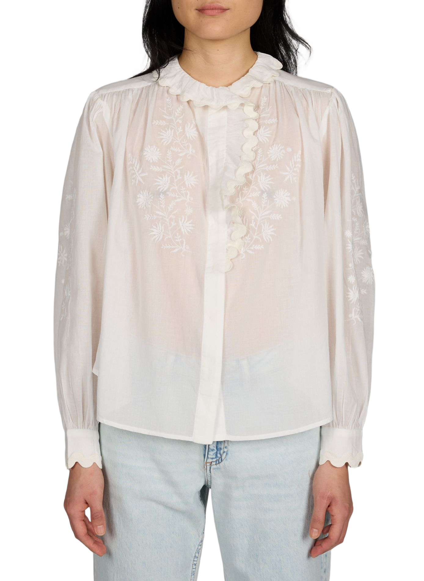 Shirt with flower embroideries in cotton LOUISE MISHA White