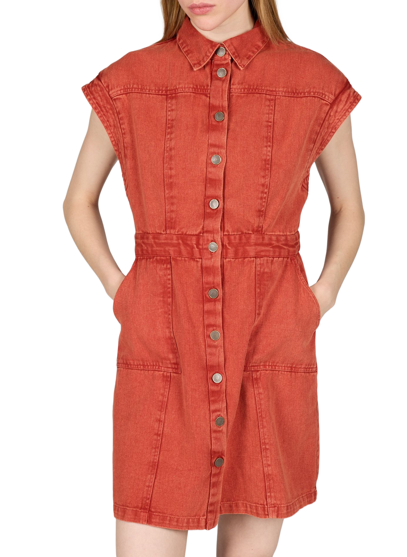 Abito in denim con bottoni in cotone VILA Rosso