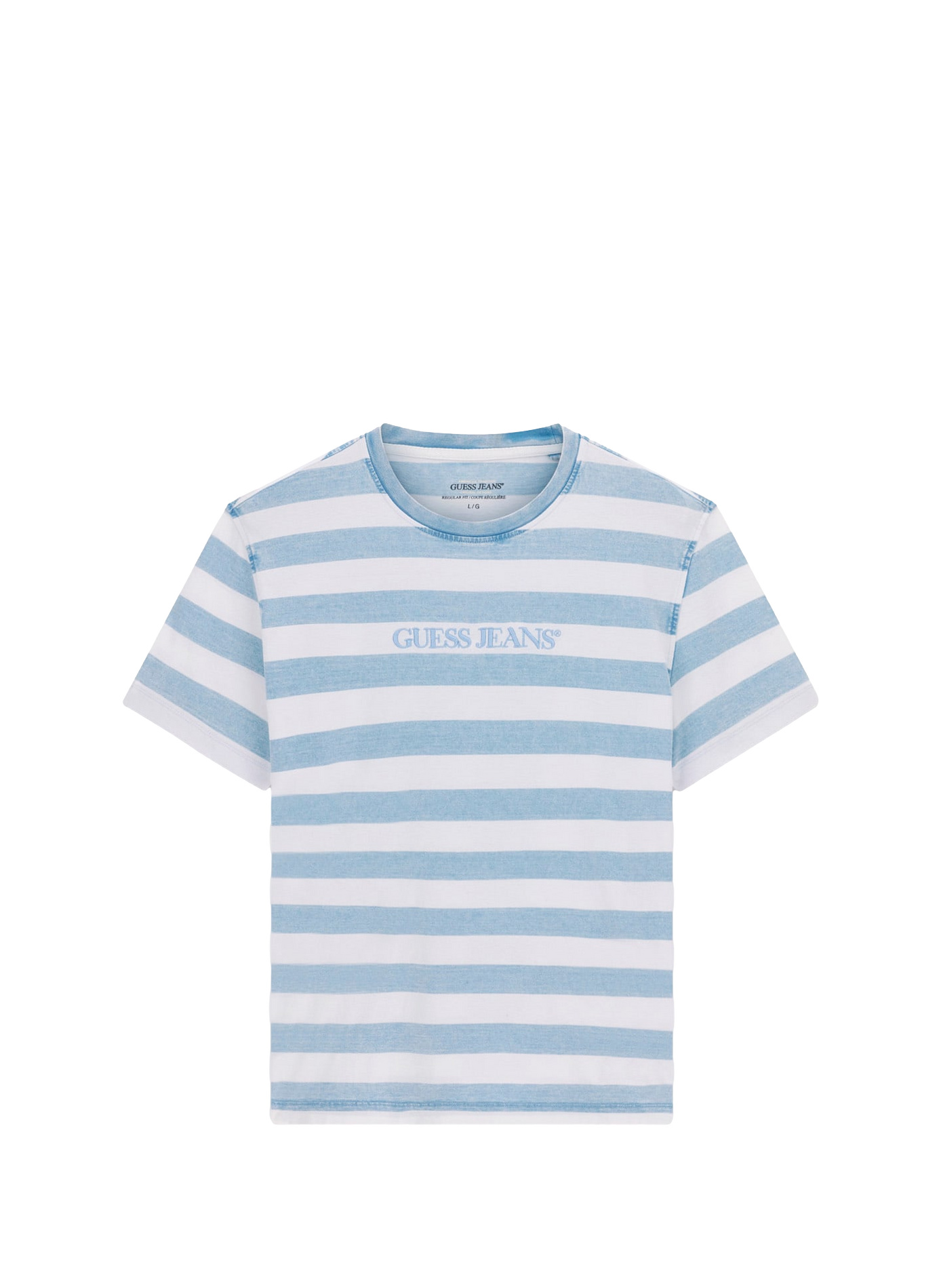 Striped T-shirt with cotton logo embroidery GUESS Blue