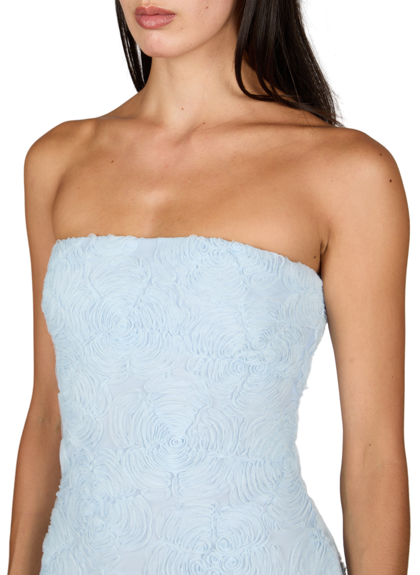 Long strapless tulle dress with floral detail ROTATE Blue