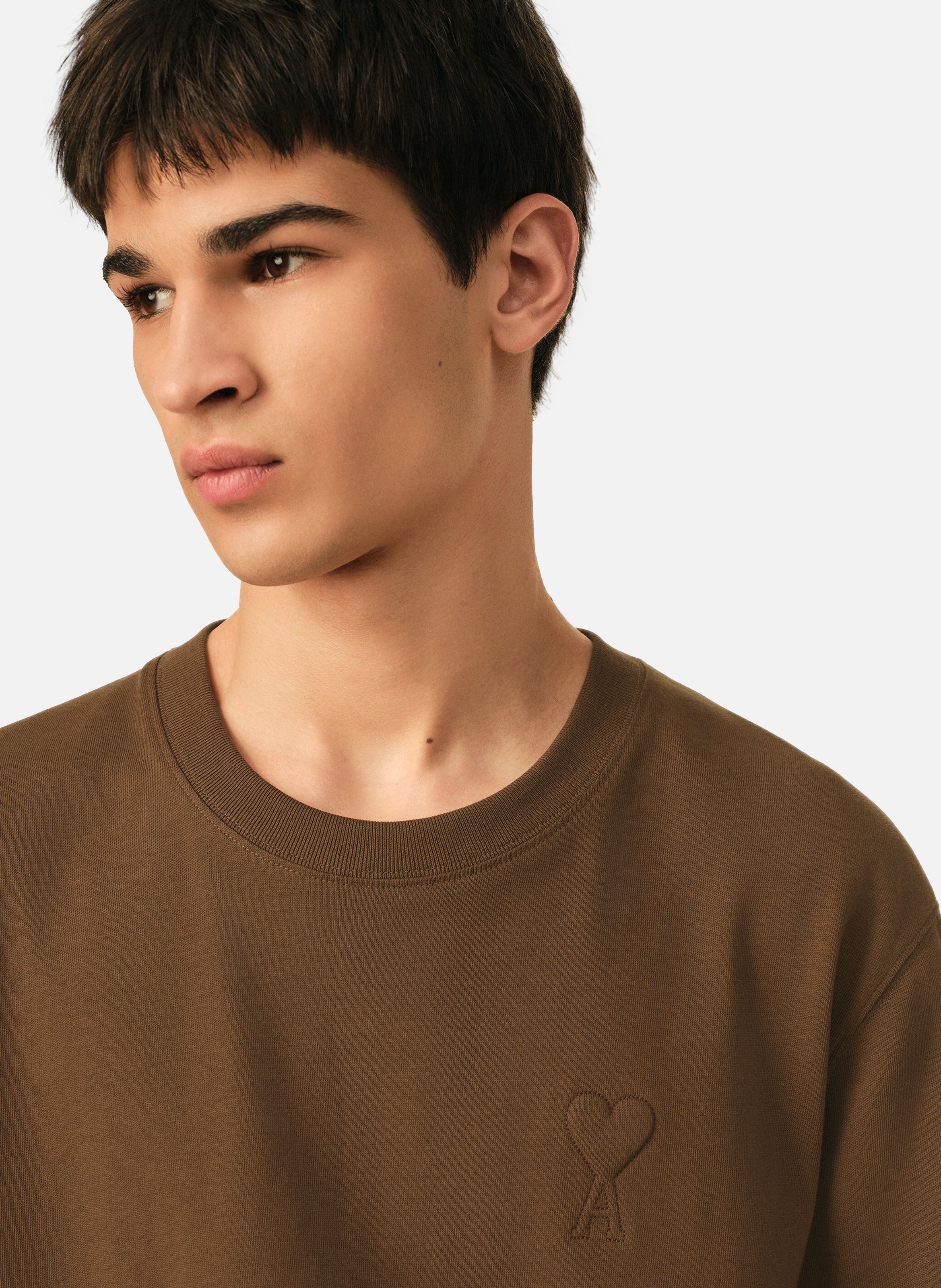 T-shirt unisexe en coton ami de coeur embossé AMI PARIS Marron