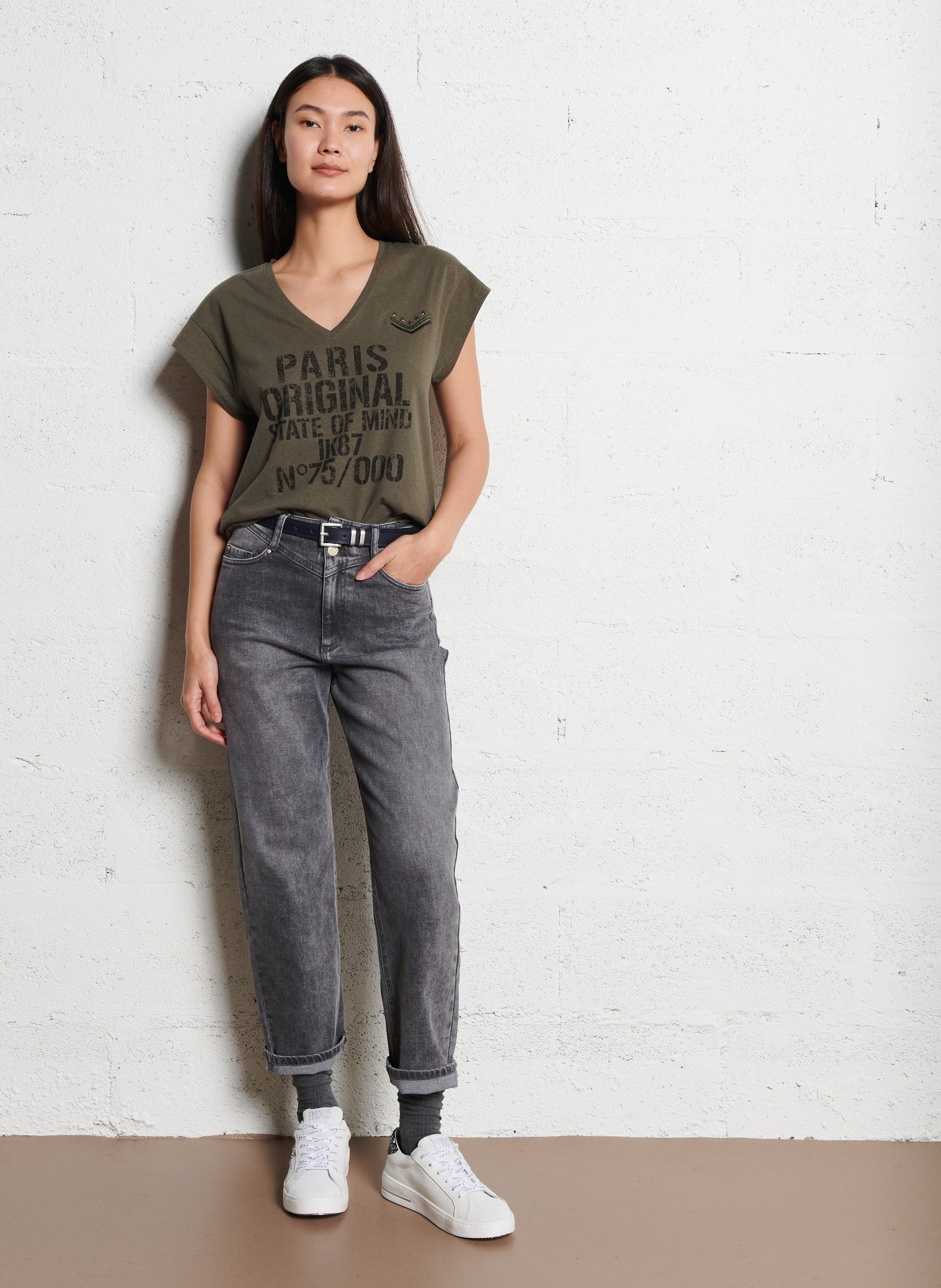Jean slouchy en coton délavé alice IKKS Gris