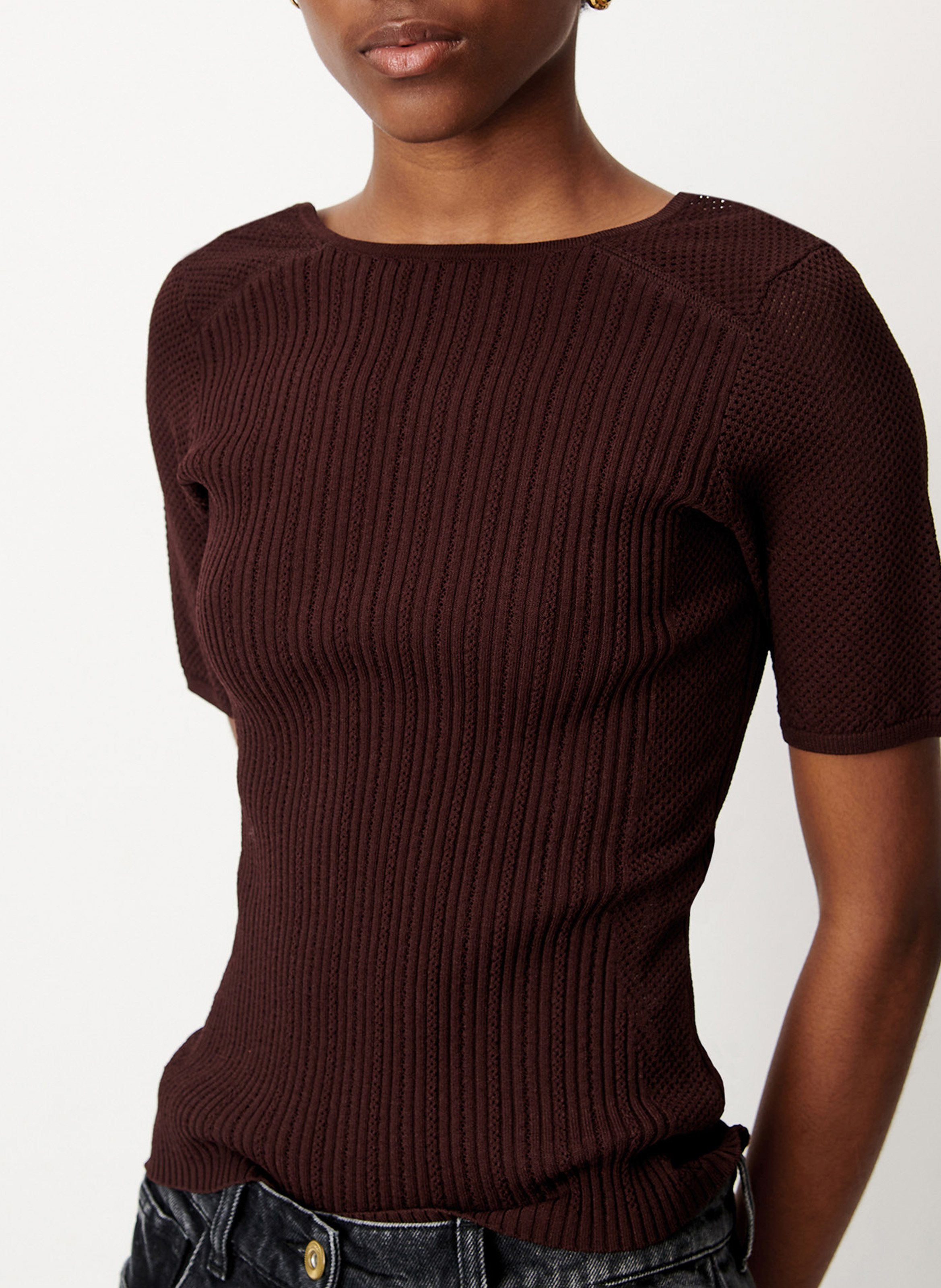 Top droit col rond en coton limone SESSUN Marron