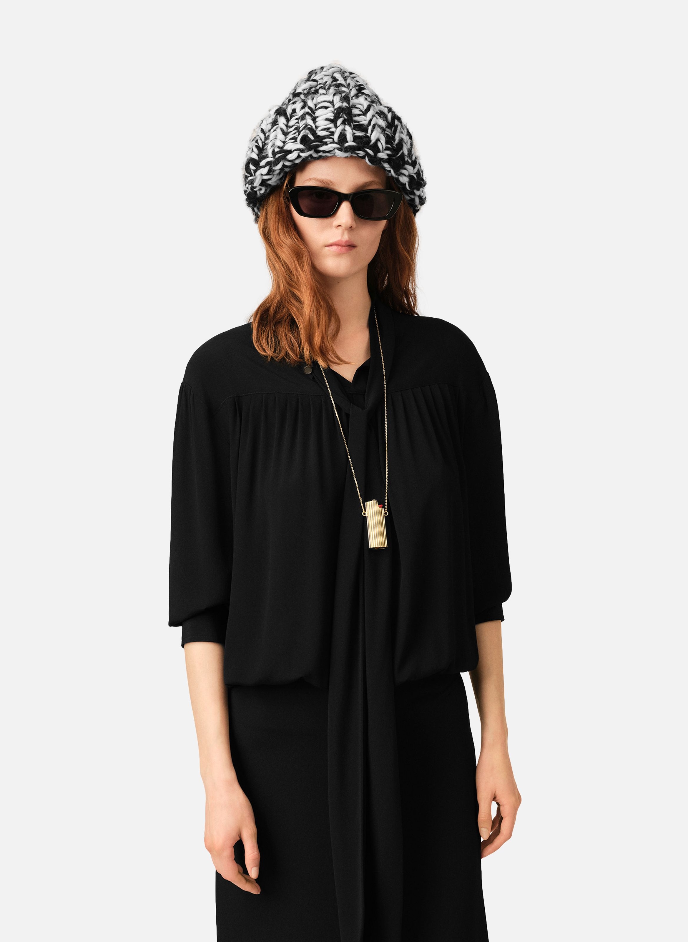 Robe midi en soie mélangée à lavallière AMI PARIS Noir