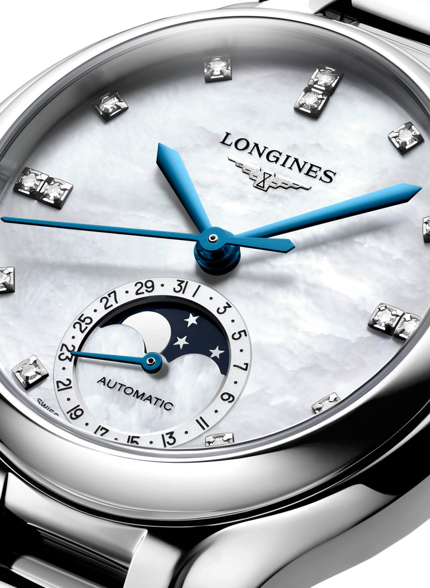 Montre automatique Longines PrimaLuna en acier inoxydable LONGINES Blanc