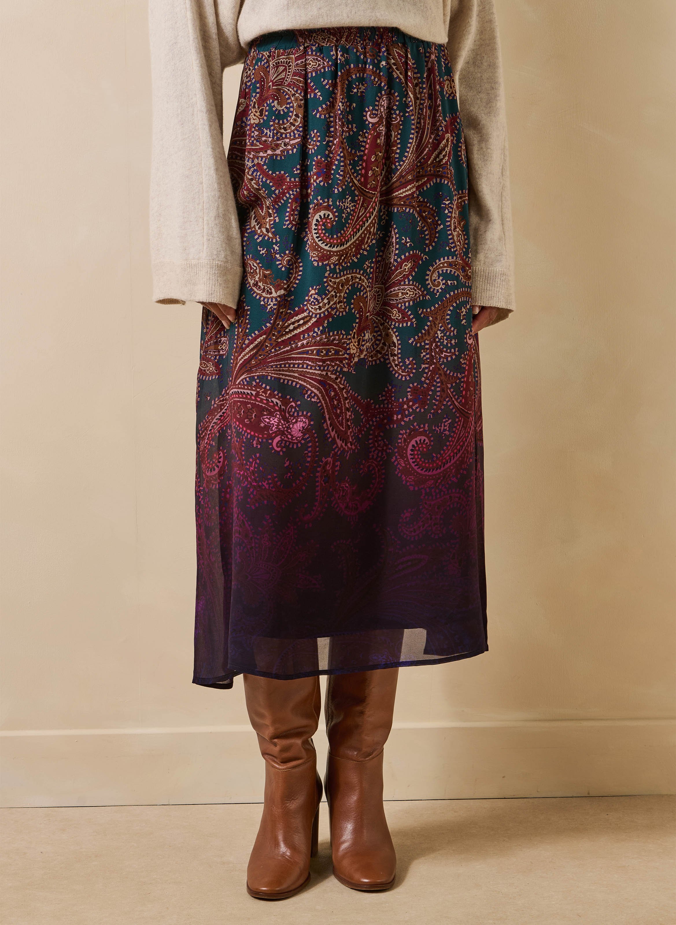 Uitlopende midi-rok met print LA FEE MARABOUTEE Blauw