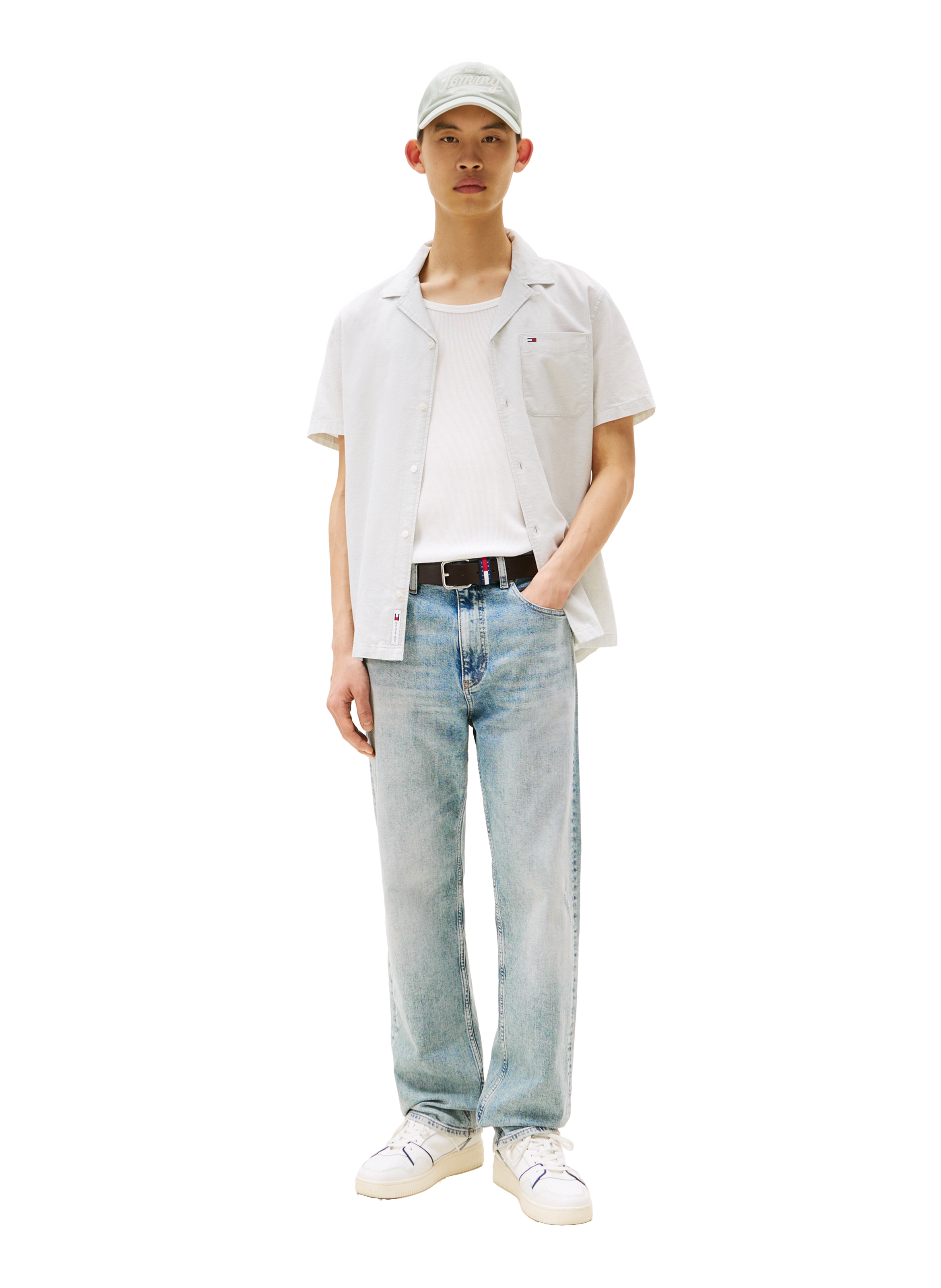 Cotton and linen shirt TOMMY HILFIGER Khaki