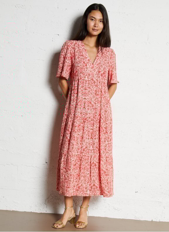 Robe midi col v à imprimé floral albina Rouge by MAISON 123 MAISON 123 Robe midi col v à imprimé floral albina Rouge