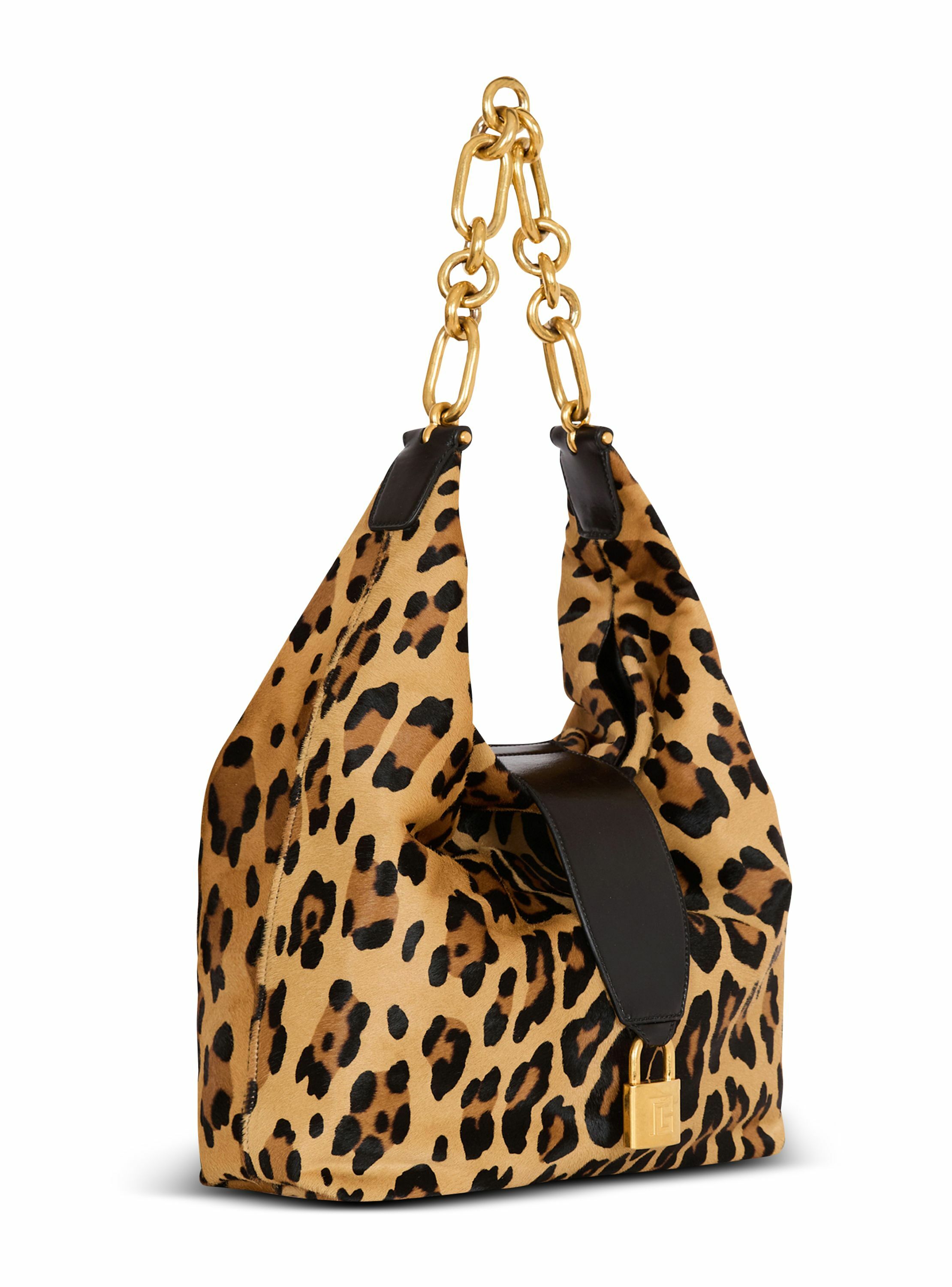 Sac sync hobo en cuir imprimé motif léopard BALMAIN Marron