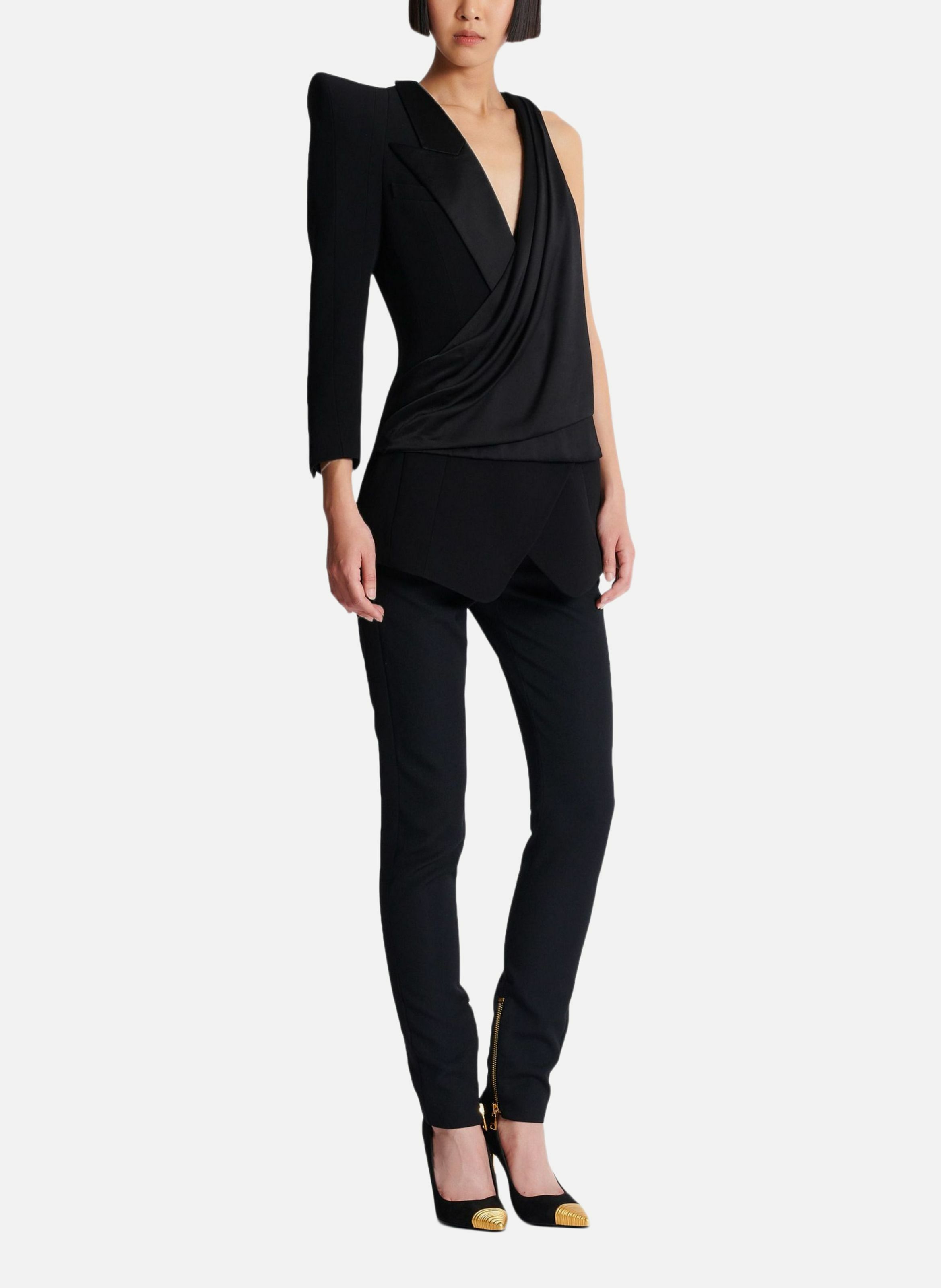Robe asymétrique à épaule structurée BALMAIN Noir